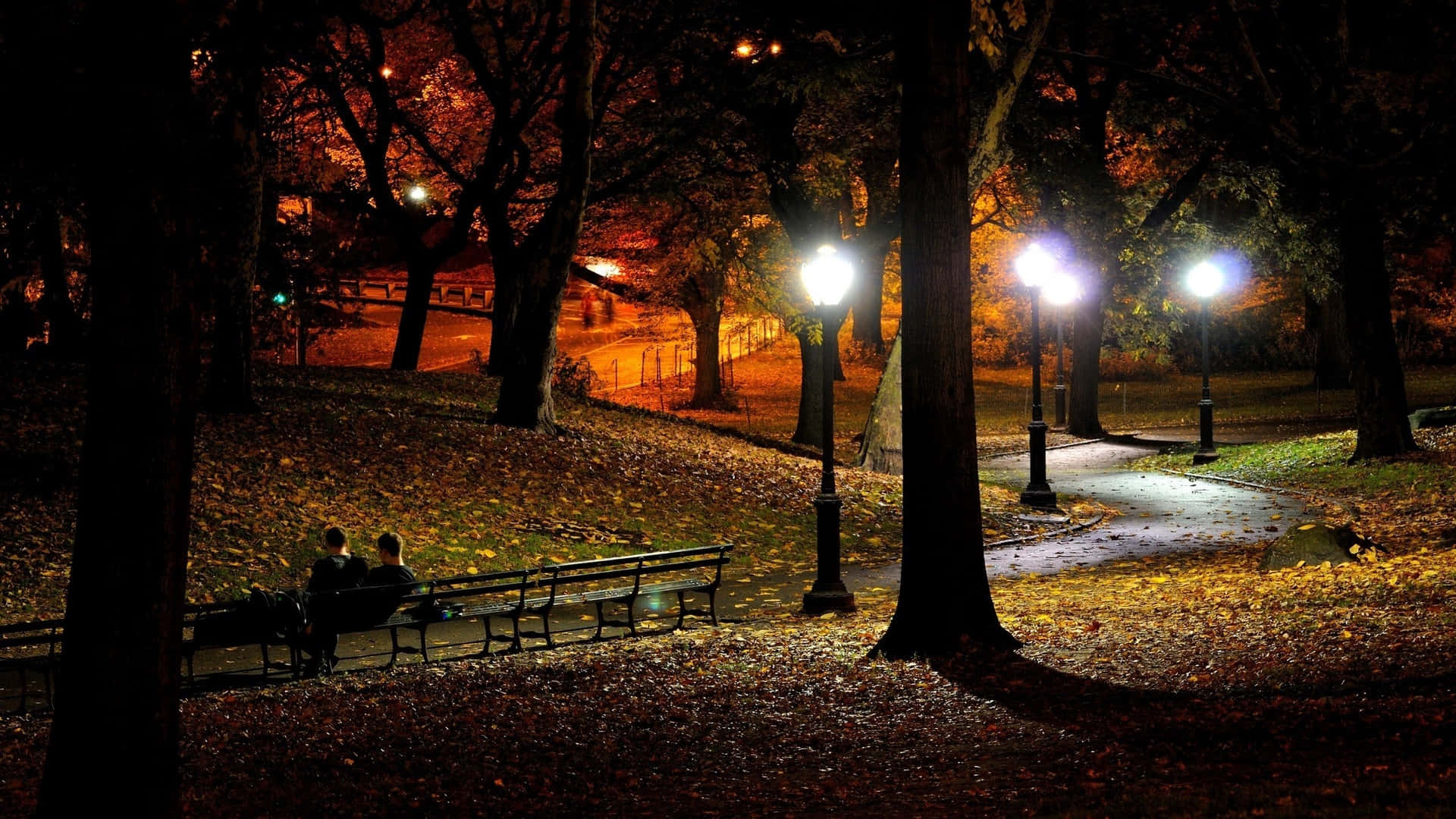 Fall City, Sunset, Night, Full HD Desktop Wallpaper
