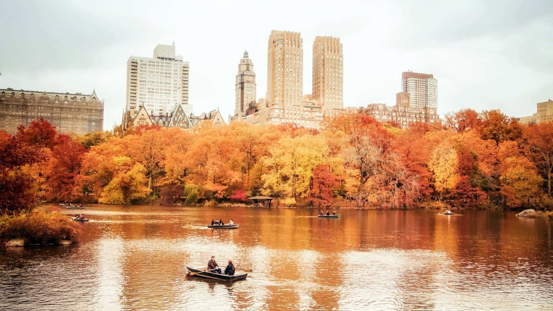 Fall City, autumn, orange, Full HD Desktop Wallpaper