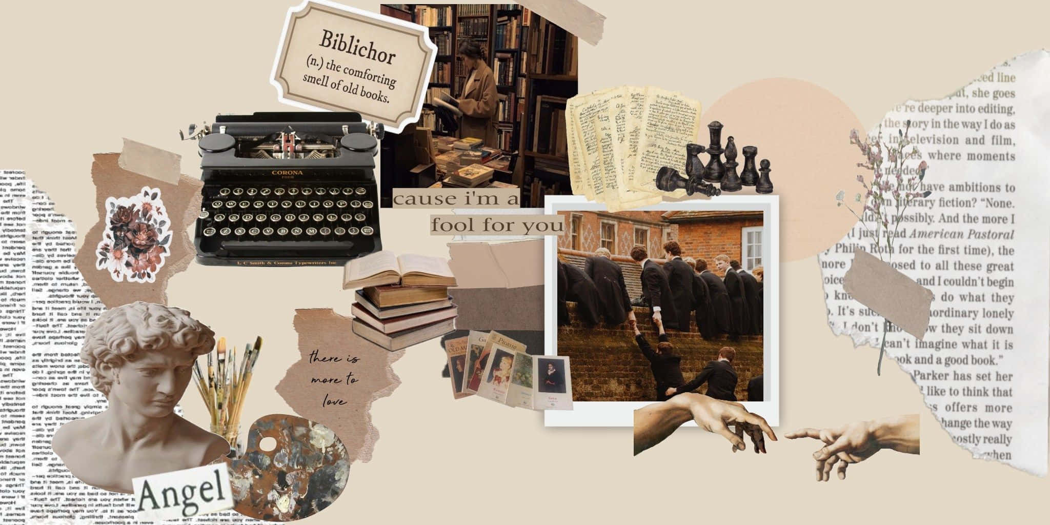 Fall Collage Desktop, vintage literary elements, typewriter, Full HD Desktop Wallpaper
