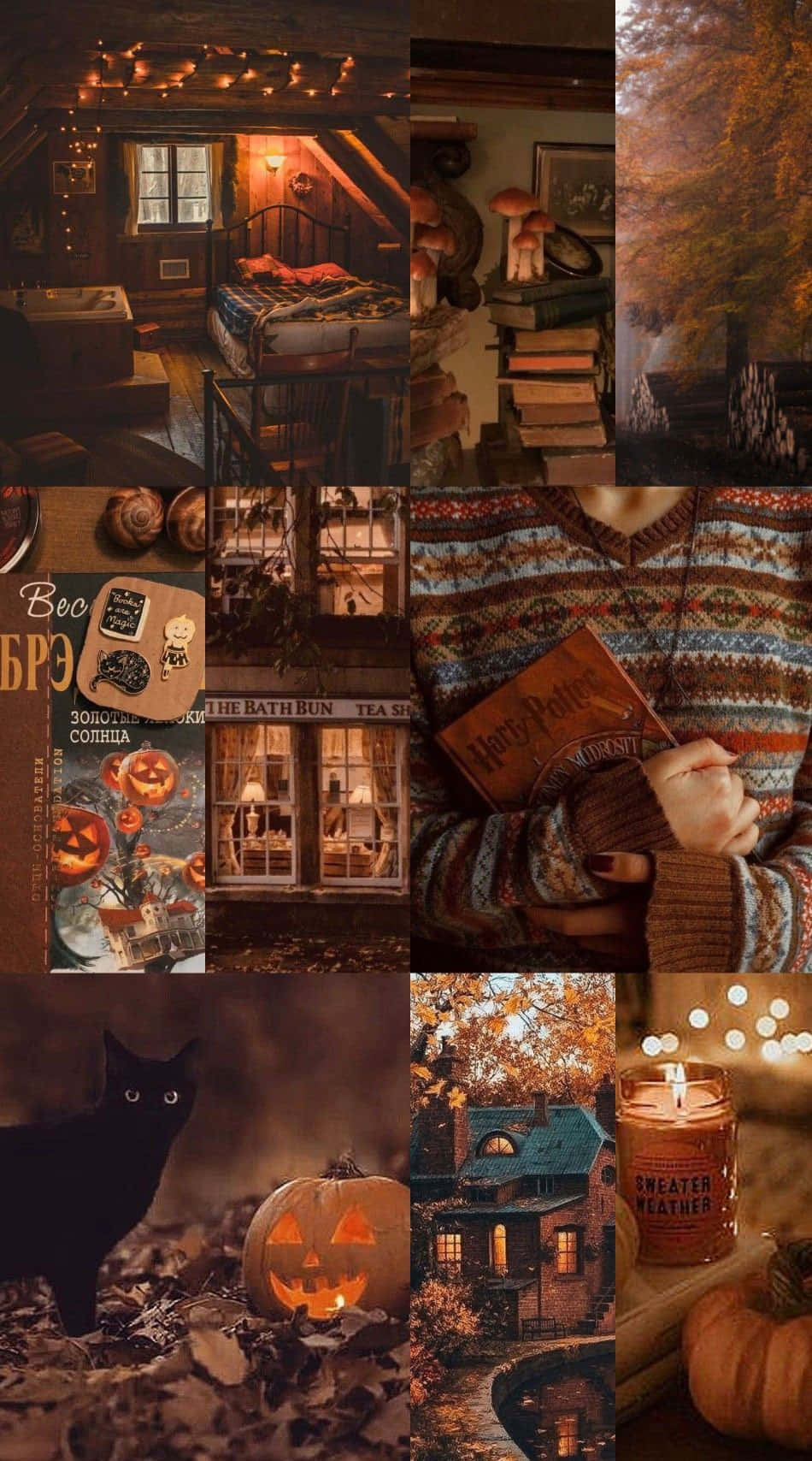 Fall Collage, gloomy aesthetic, warm lit rooms, HD Phone Wallpaper