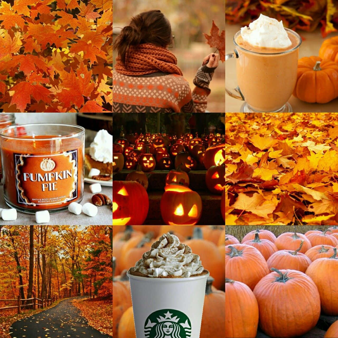 pumpkins, maple leaves, jack o' lanterns, HD Desktop Wallpaper