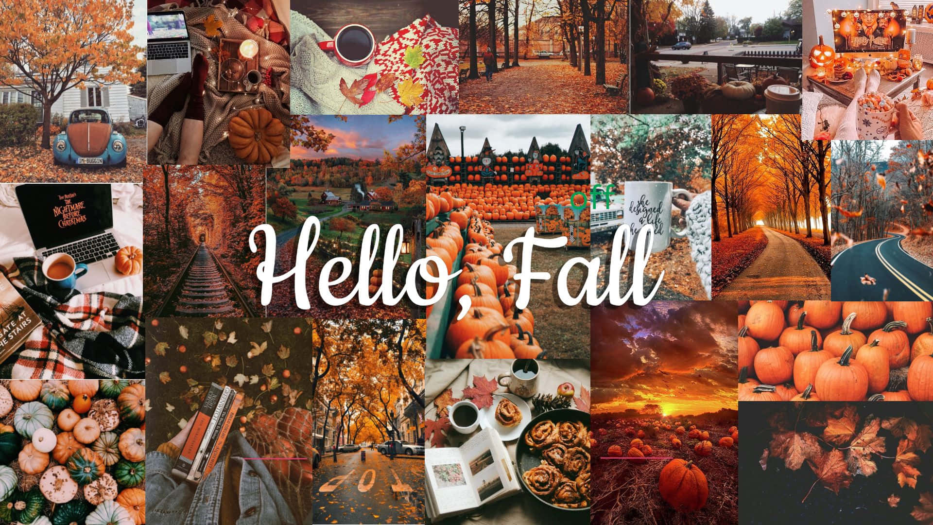 Hello Fall, autumn collage, pumpkins, Full HD Desktop Wallpaper