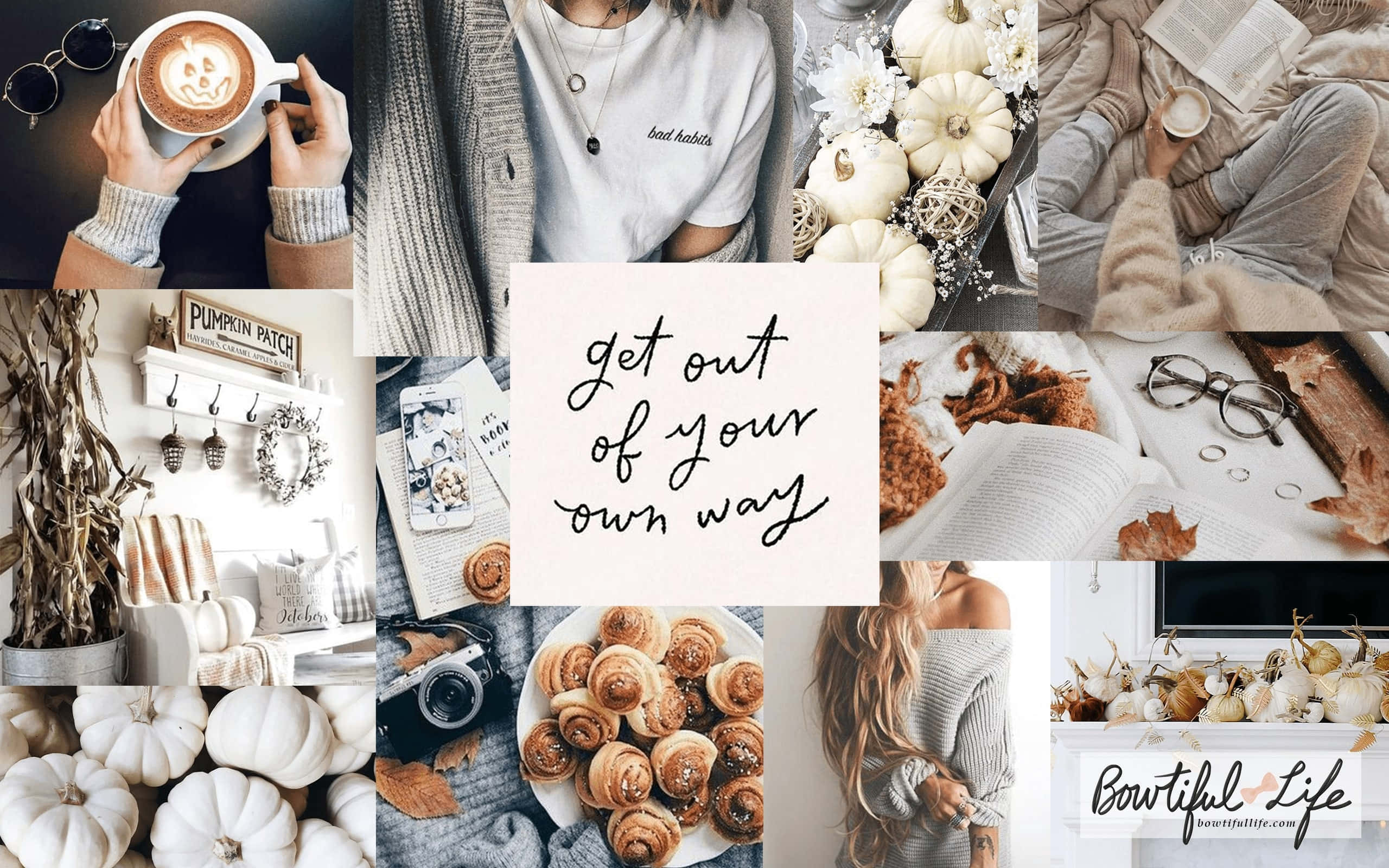 pumpkin spice coffee, cinnamon rolls, cozy sweaters, 2K Desktop Wallpaper