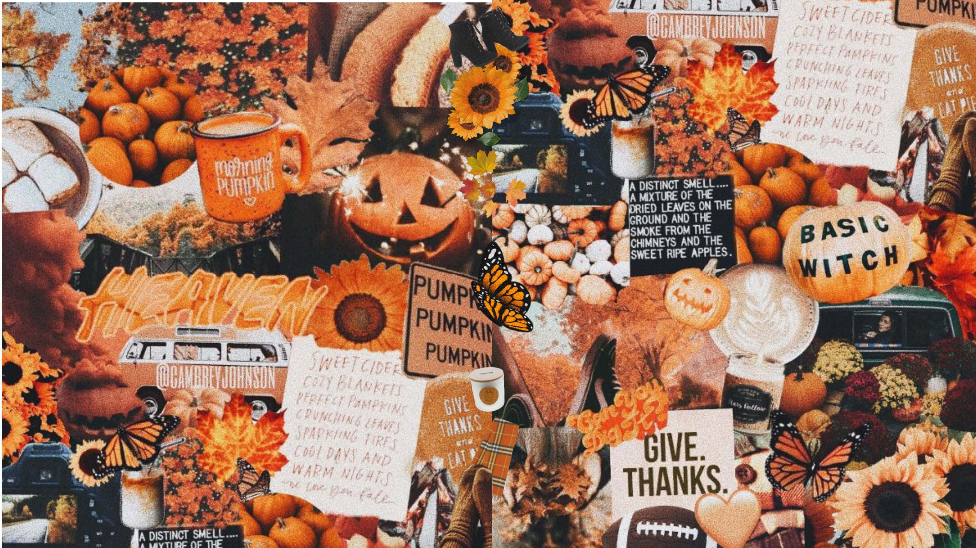 Fall Collage, pumpkins, sunflowers, 2K Desktop Wallpaper