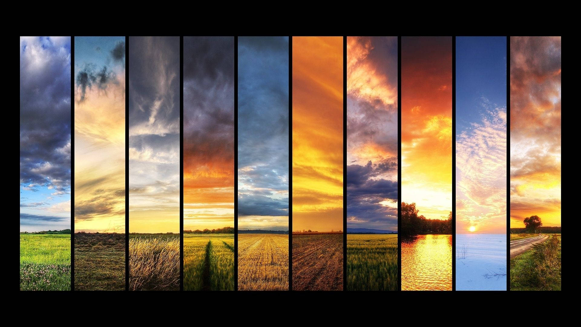 Seasons In Collage, sunsets, fields, Full HD Desktop Wallpaper