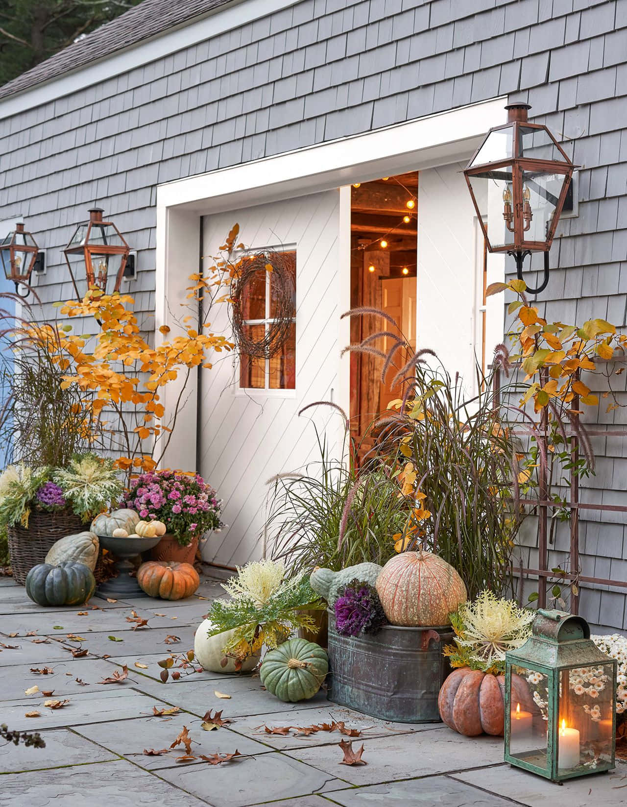 autumn porch, pumpkins, colorful flowers, HD Phone Wallpaper