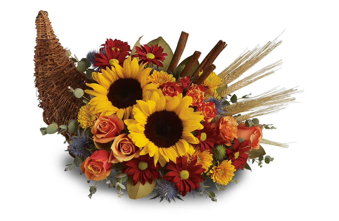 Fall Cornucopia, sunflowers, roses, SD Desktop Wallpaper