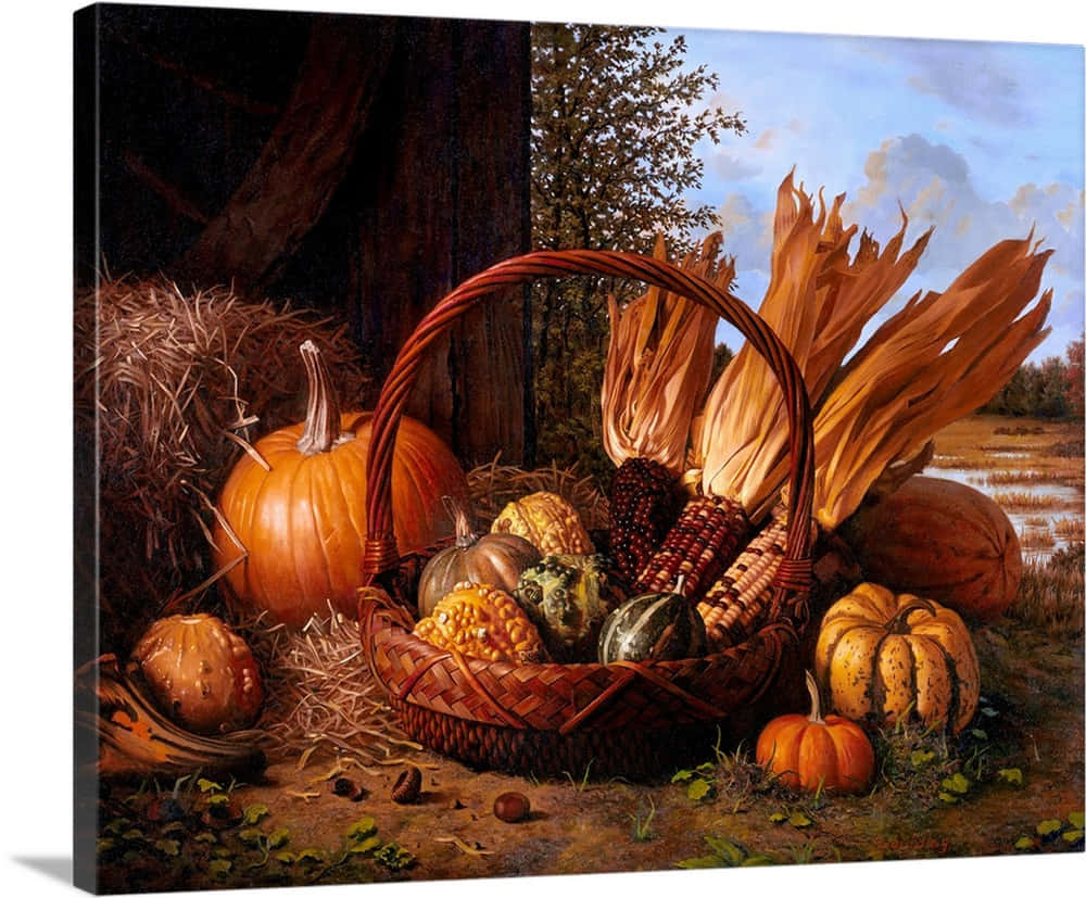 Fall Cornucopia, pumpkins, gourds, SD Desktop Wallpaper