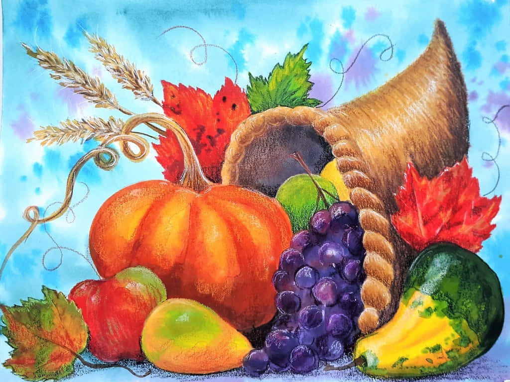 Fall Cornucopia, pumpkin, grapes, SD Desktop Wallpaper