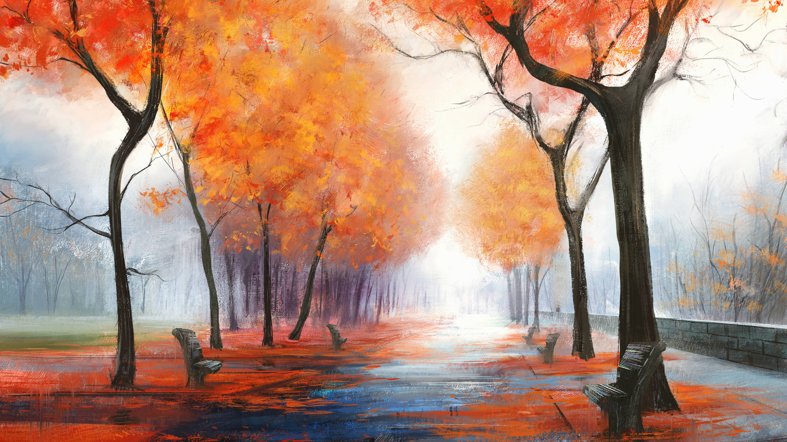 2560x1440, fall, thick fog, 2K Desktop Wallpaper