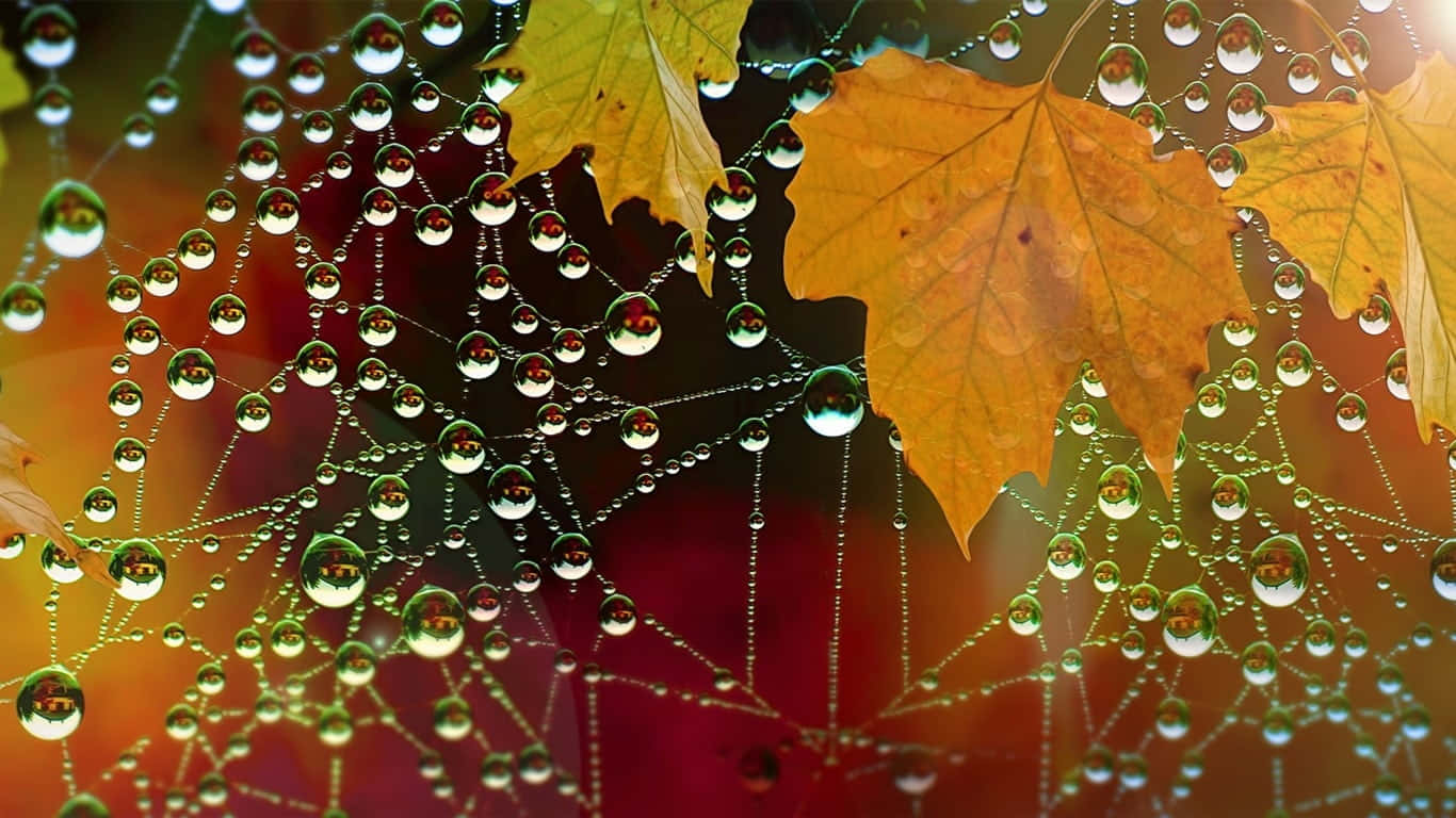 Fall Dew, autumn leaves, glistening dewdrops, HD Desktop Wallpaper