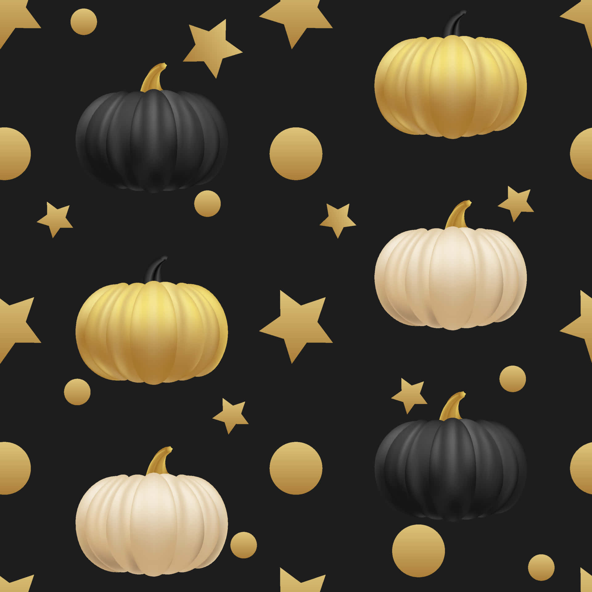 Fall Festival, black white and gold pumpkins, stars and orbs, Full HD Desktop Wallpaper