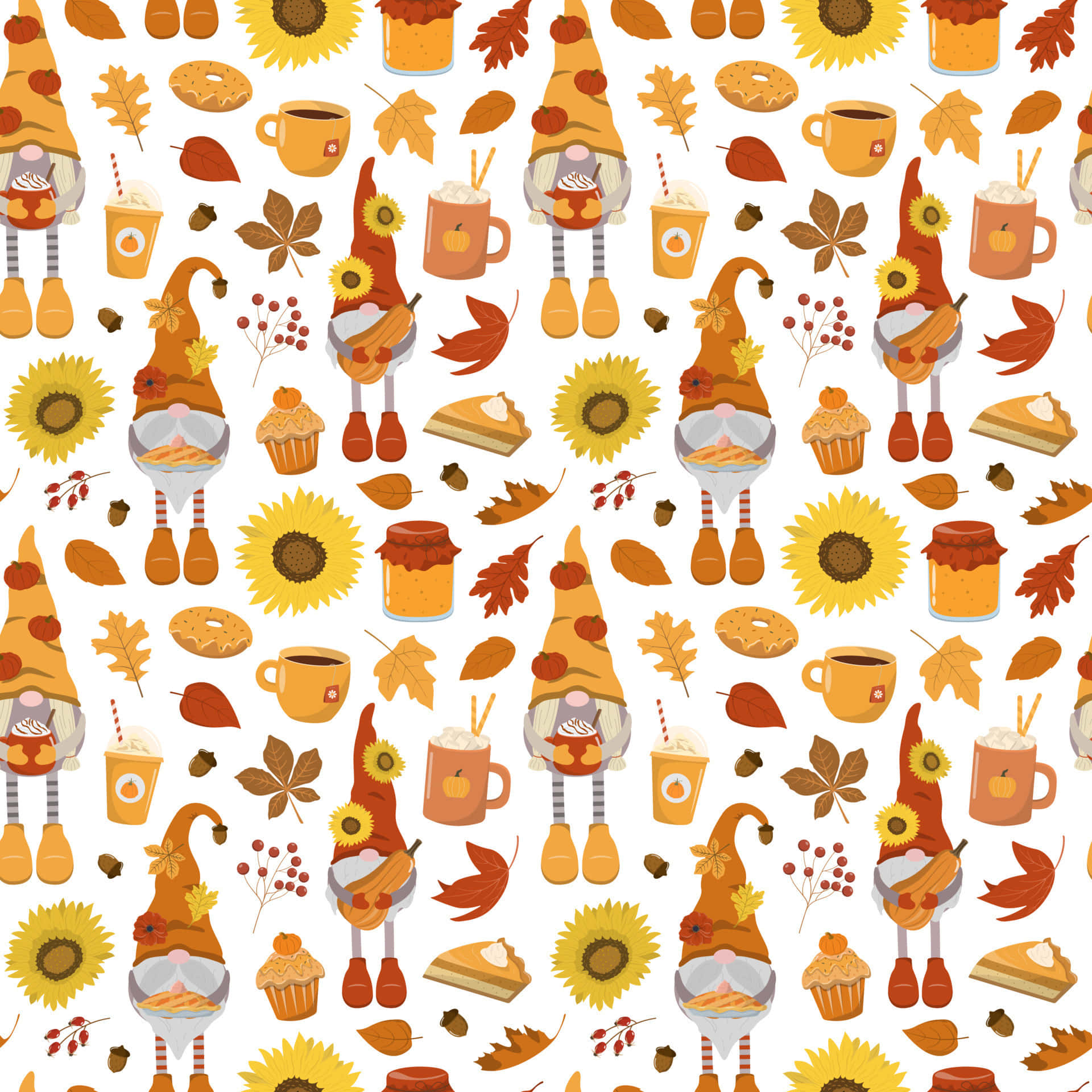 Fall Festival, autumn gnomes, sunflowers, Full HD Desktop Wallpaper