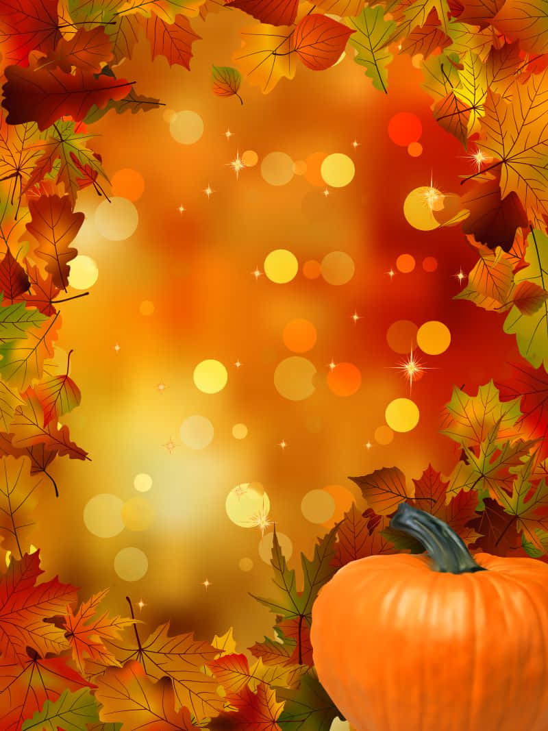 Fall Festival, pumpkin, colorful falling leaves, SD Phone Wallpaper