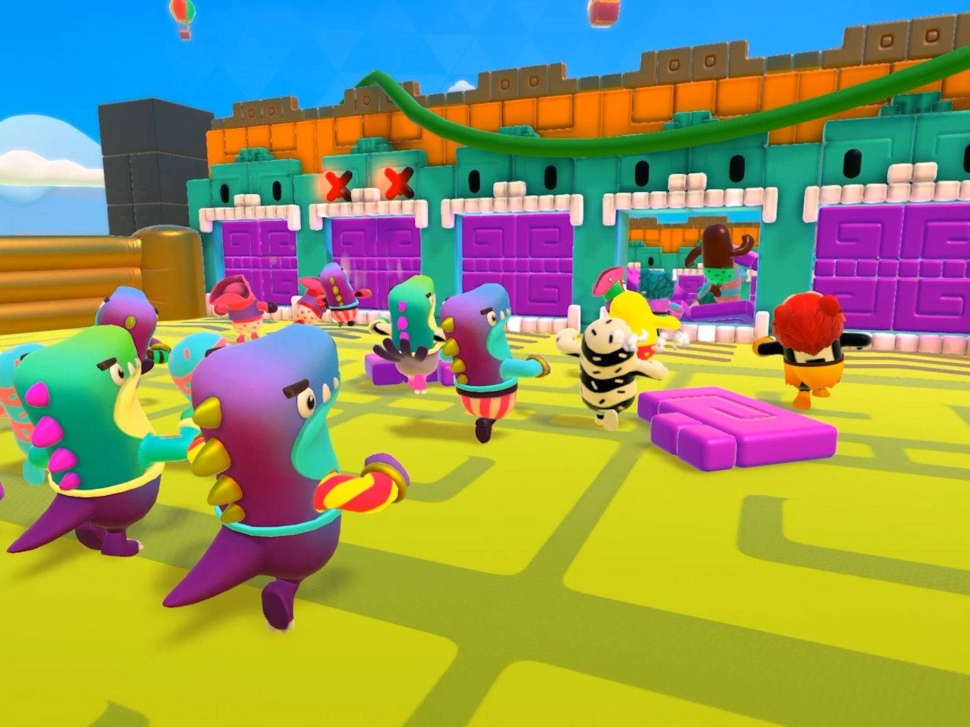 Fall Guys, medieval themed, colorful blocky arena, HD Desktop Wallpaper