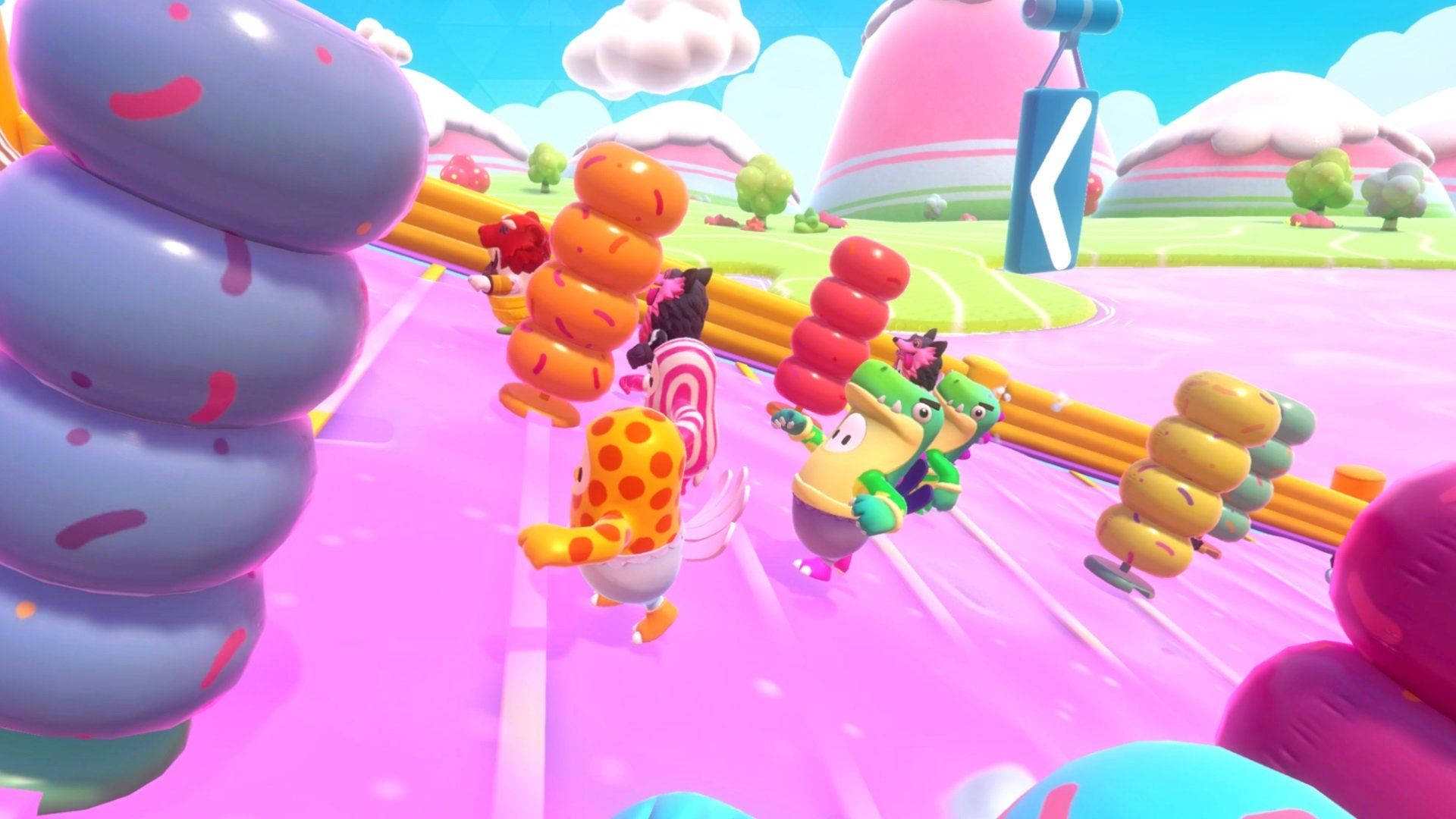Fall Guys, candy colored levels, vibrant pink track, Full HD Desktop Wallpaper
