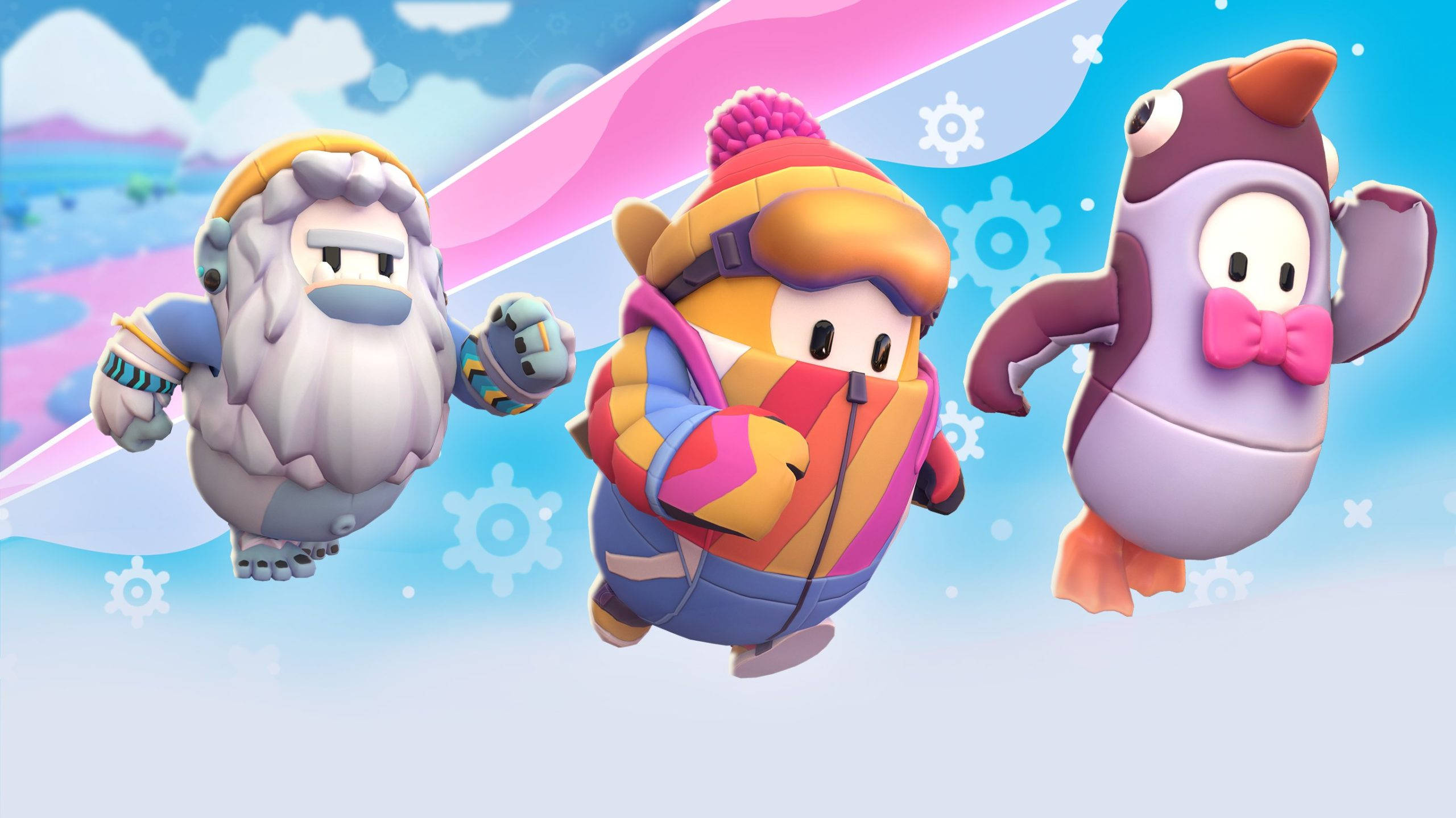 Fall Guys Ultimate Knockout, winter, snowflakes, 2K Desktop Wallpaper