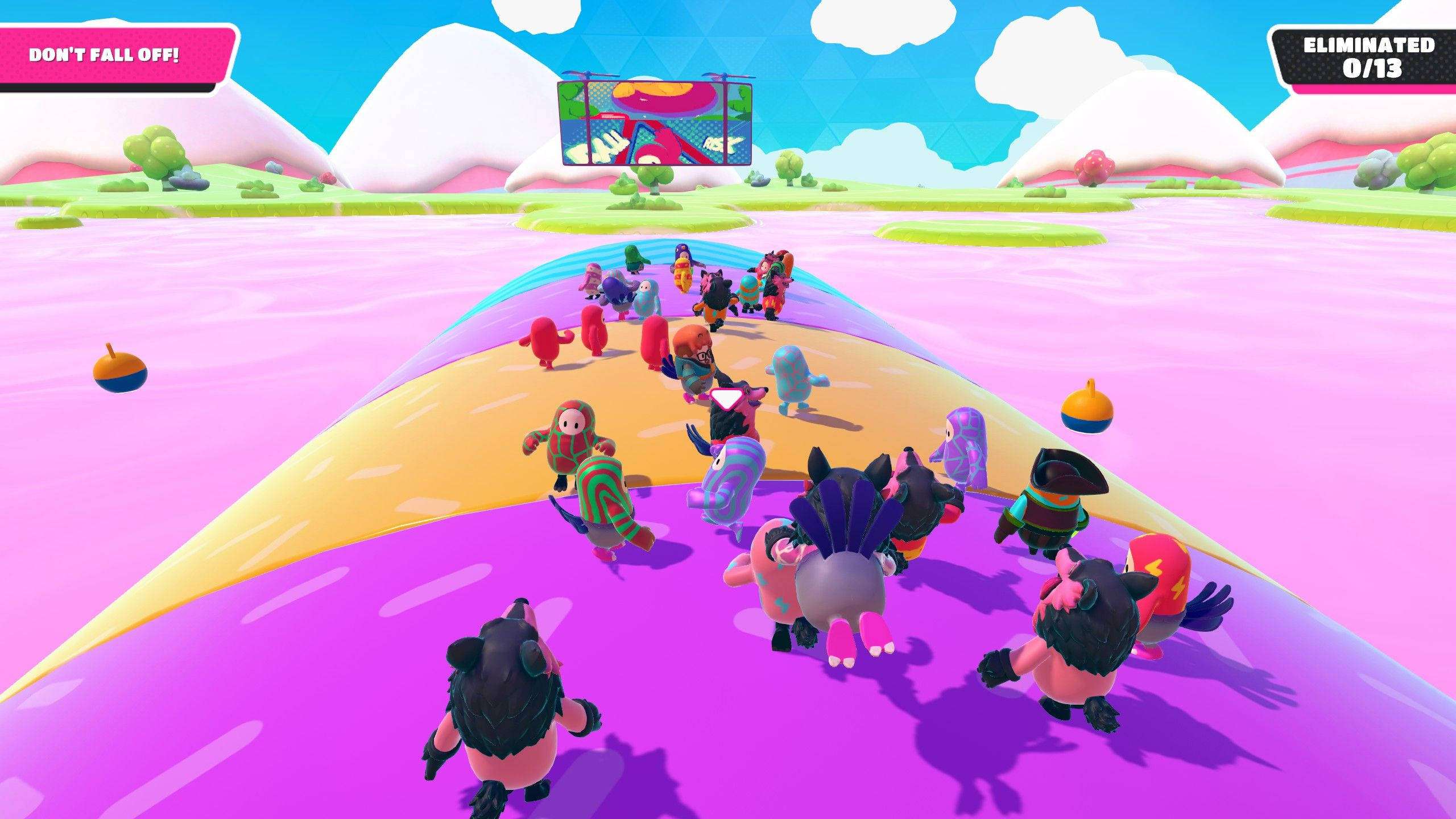 Fall Guys, rainbow slide, colorful cartoon avatars, 2K Desktop Wallpaper