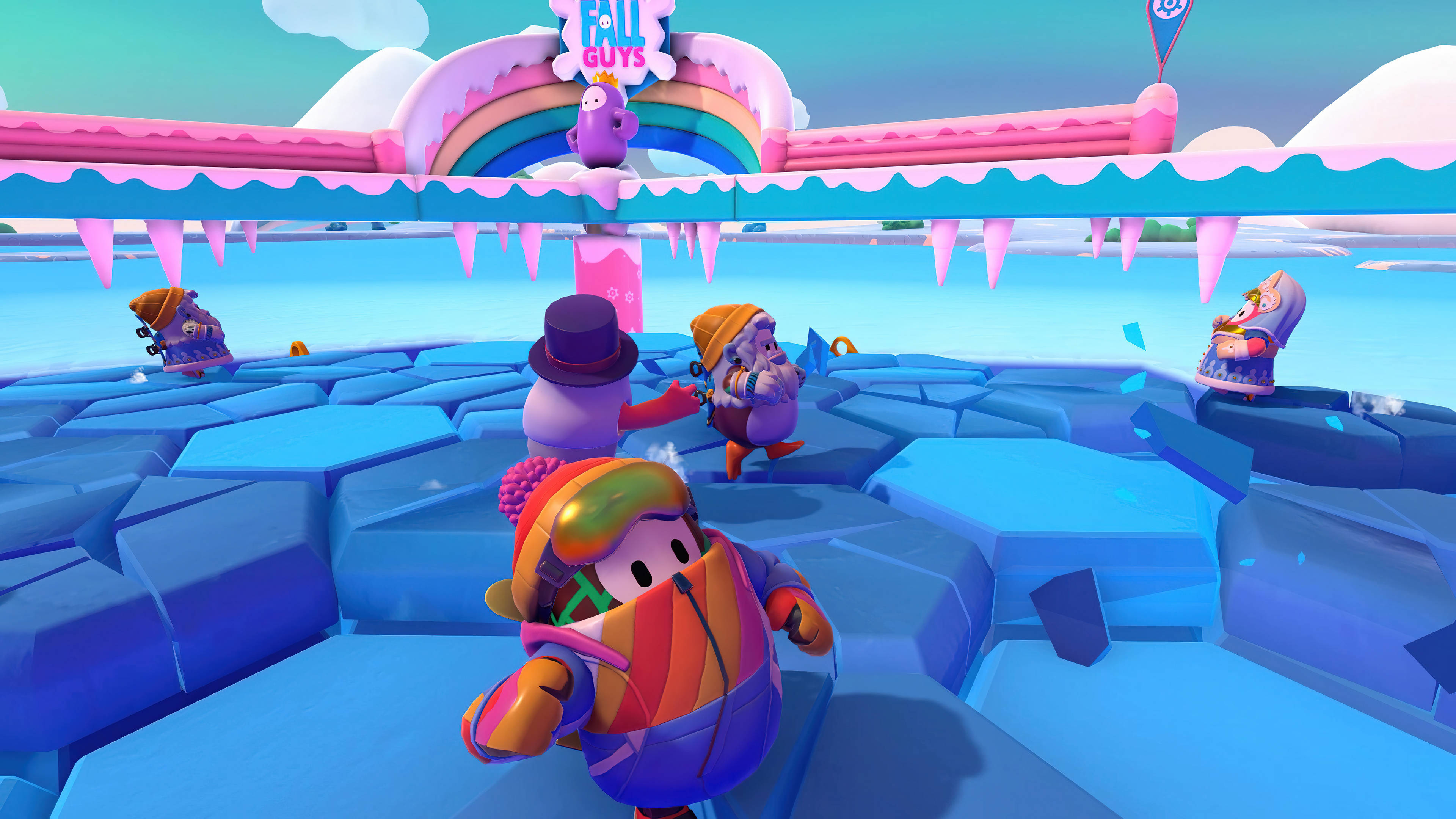 Fall Guys Ultimate Knockout, thin ice mini game, icy blue platforms, 4K Desktop Wallpaper