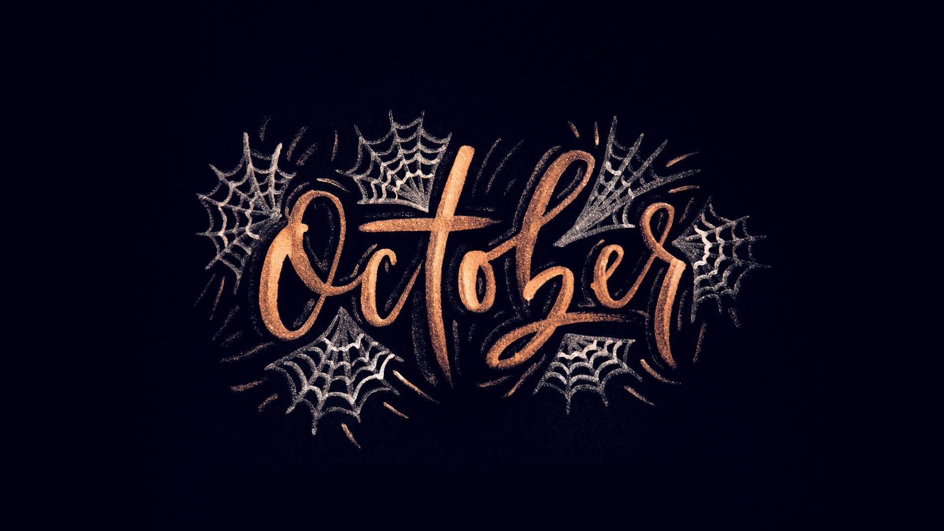 October, elegant copper script, intricate silver spiderwebs, Full HD Desktop Wallpaper