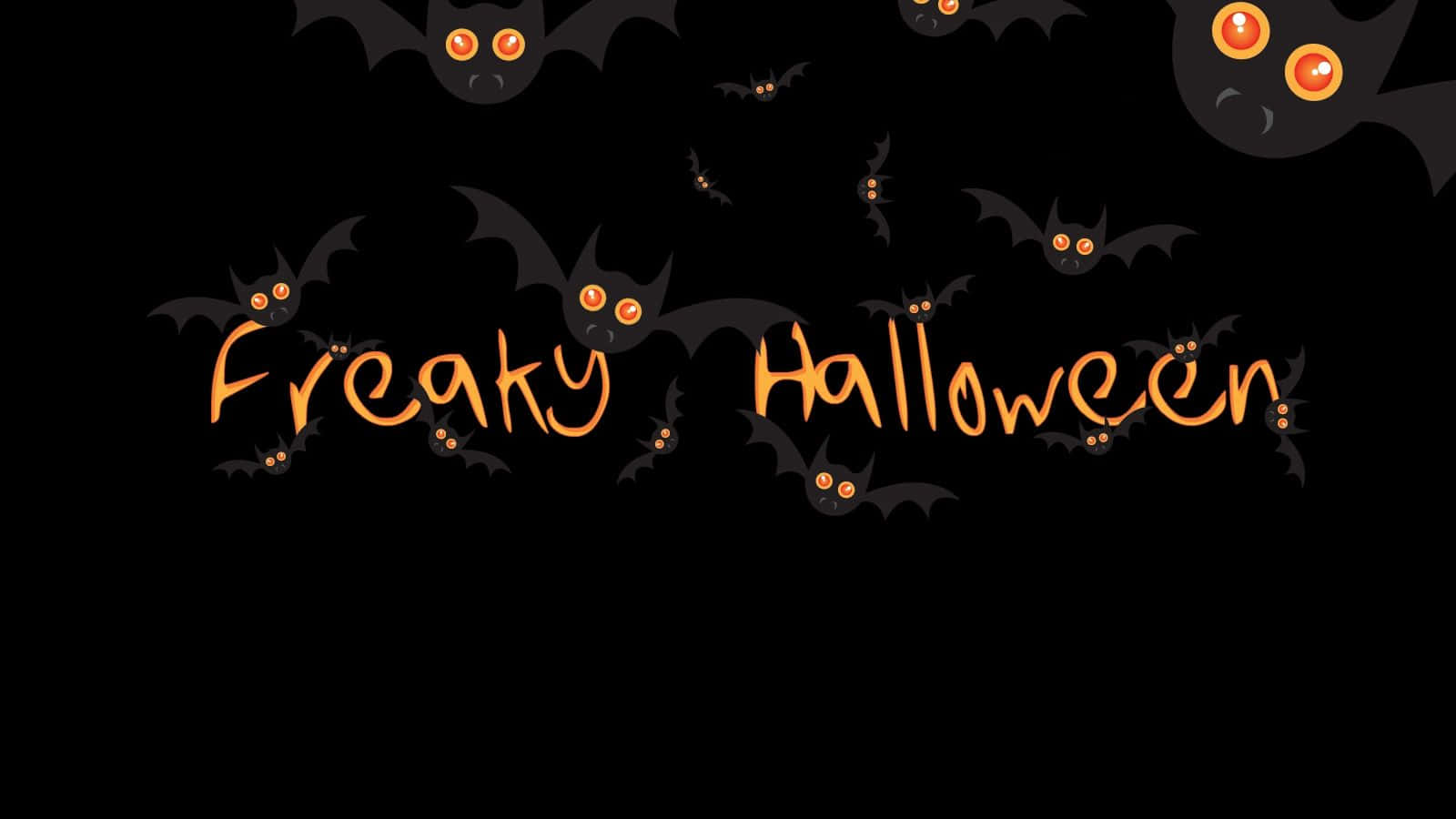 Halloween, orange cursive, cartoon bats, HD Desktop Wallpaper
