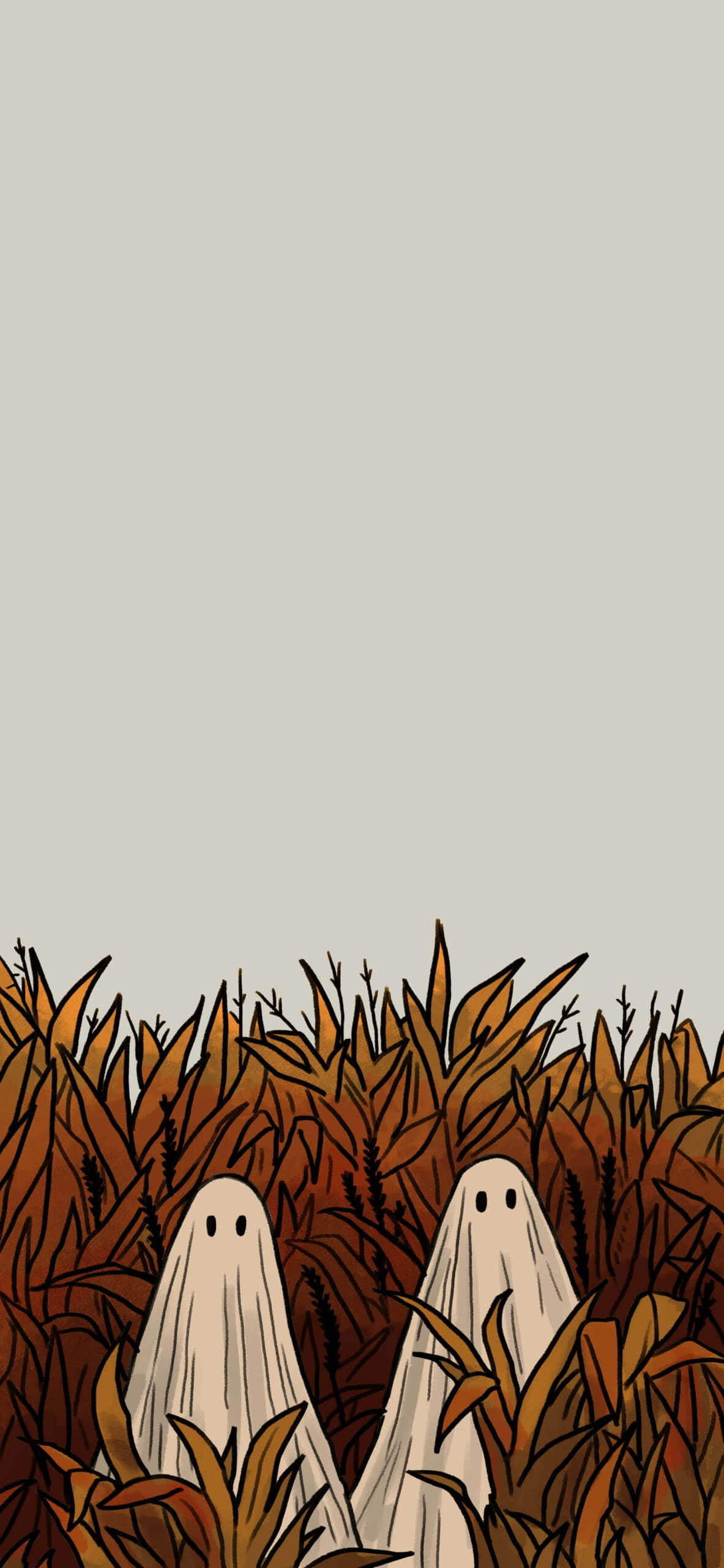 autumn ghosts, autumnal cornstalks, pale sky, 2K Phone Wallpaper