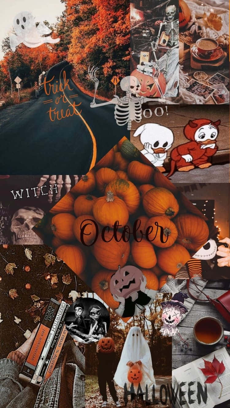 Fall Halloween Collage Aesthetic, pumpkins, ghosts, HD Phone Wallpaper