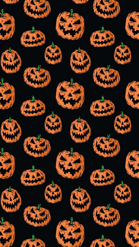 orange jack-o'-lanterns, jagged smiles, green stems, SD Phone Wallpaper