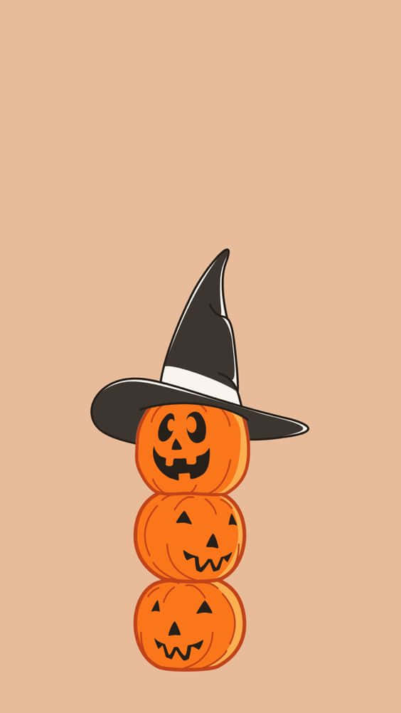 jack-o'-lanterns, witch hat, peach background, SD Phone Wallpaper