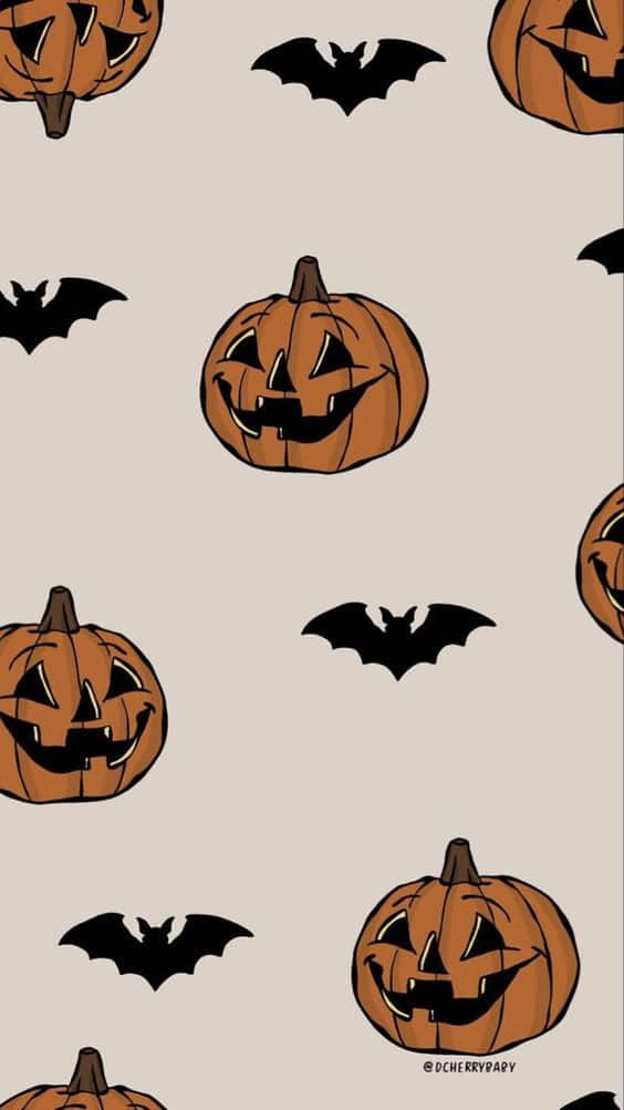 orange jack-o'-lanterns, jagged smiles, black bats, SD Phone Wallpaper