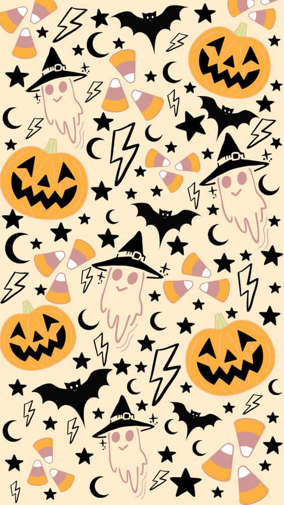Fall Halloween iPhone, smiling ghosts, pumpkins, SD Phone Wallpaper