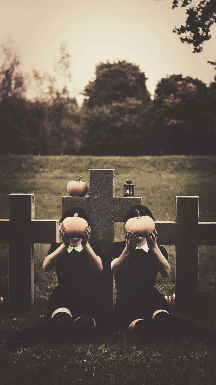 Fall Halloween iPhone, black dresses, stone crosses, HD Phone Wallpaper