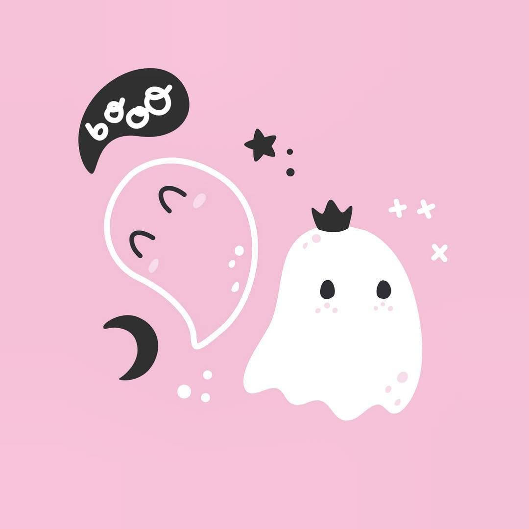 pink ghost, white ghost, crown, SD Desktop Wallpaper