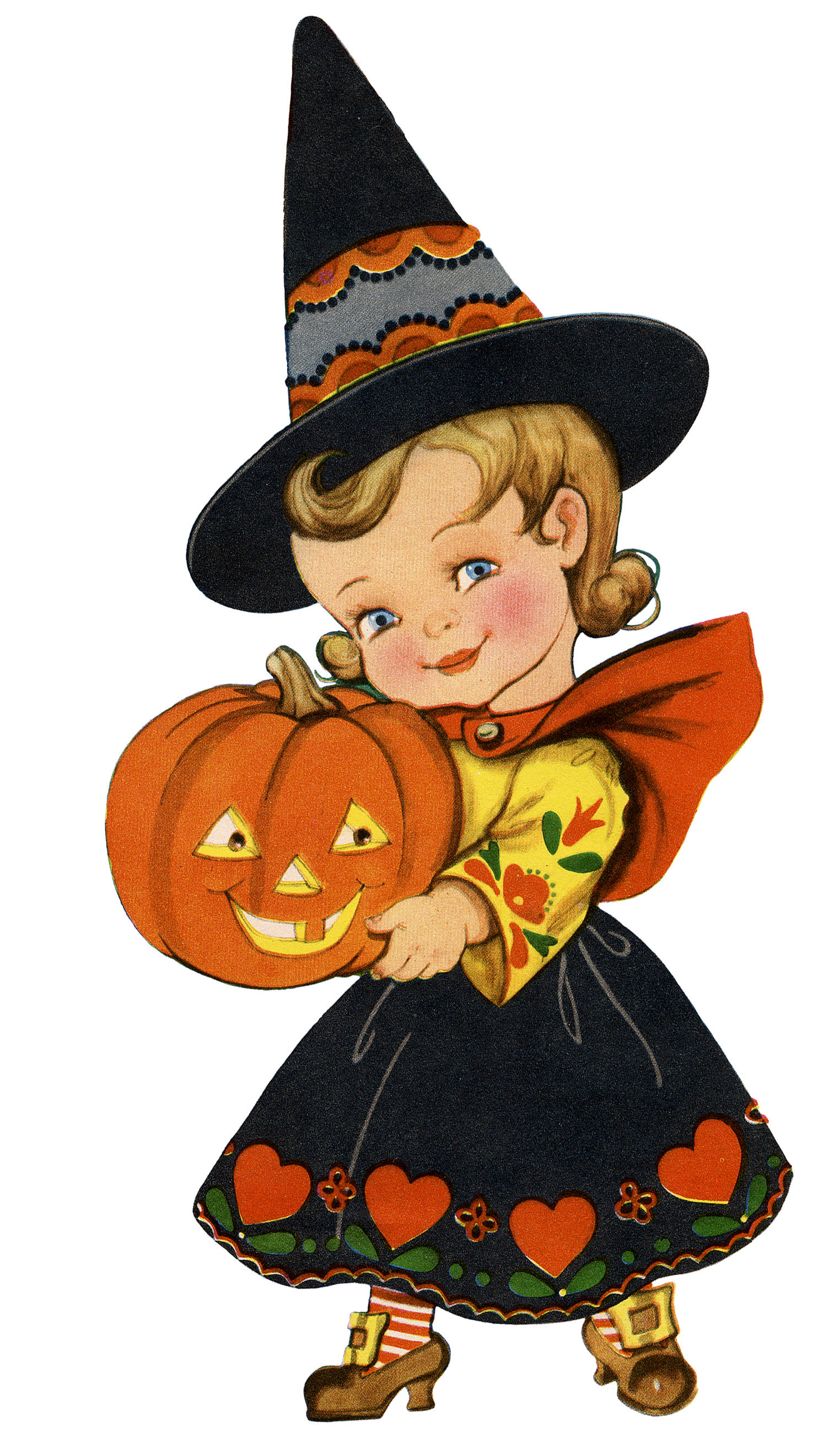 vintage-style little witch, black hat, red cape, 2K Phone Wallpaper
