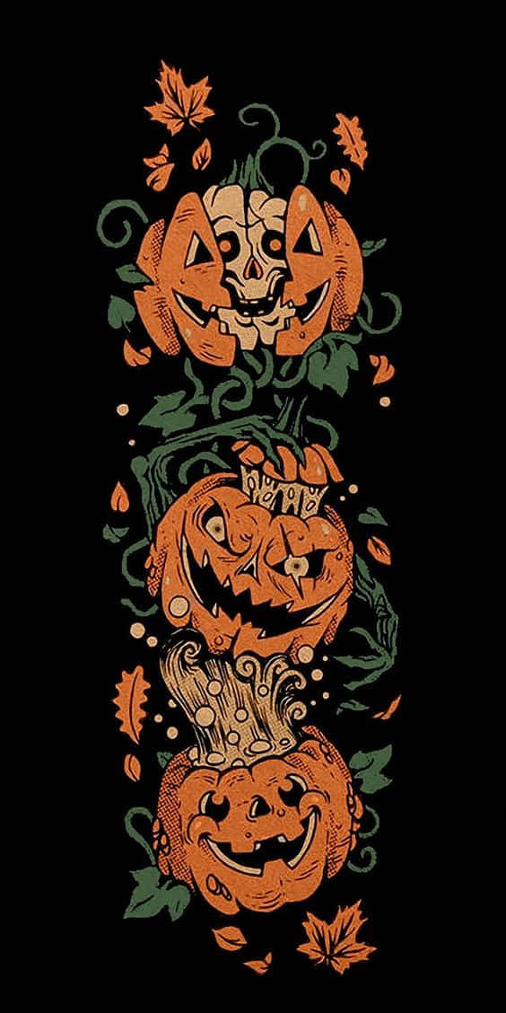 Fall Halloween iPhone, jack-o'-lanterns, autumn leaves, SD Phone Wallpaper