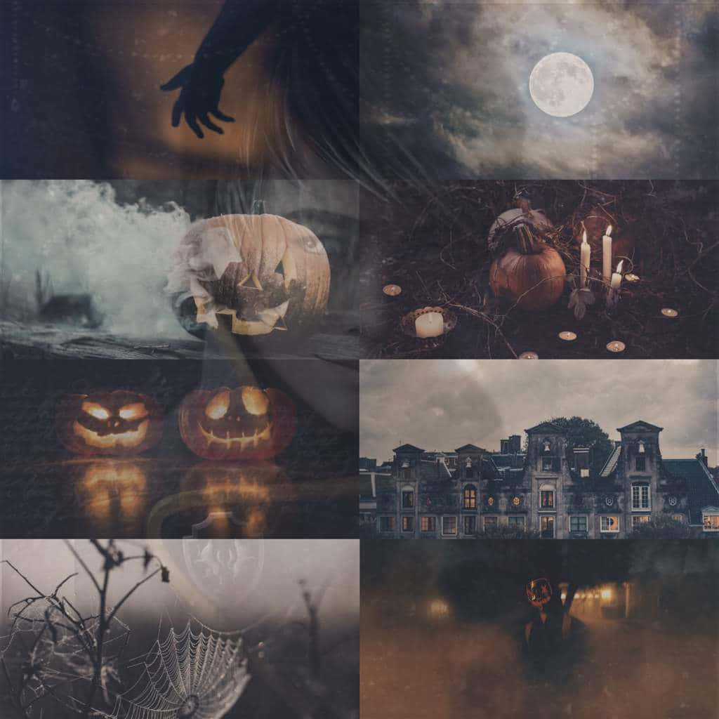 Halloween, jack-o-lanterns, misty cobblestones, SD Desktop Wallpaper