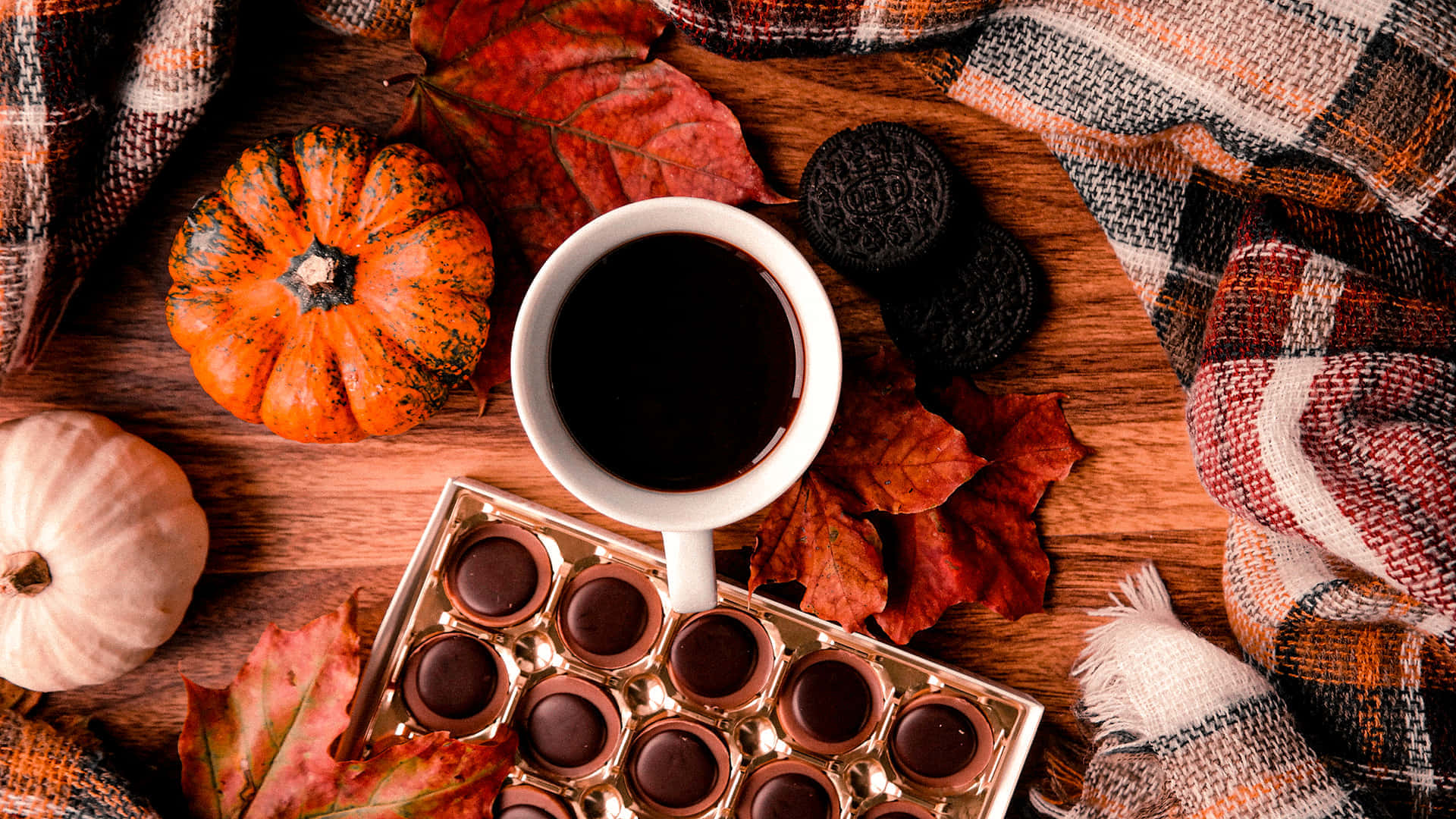 Fall Harvest, coffee, chocolates, Full HD Desktop Wallpaper
