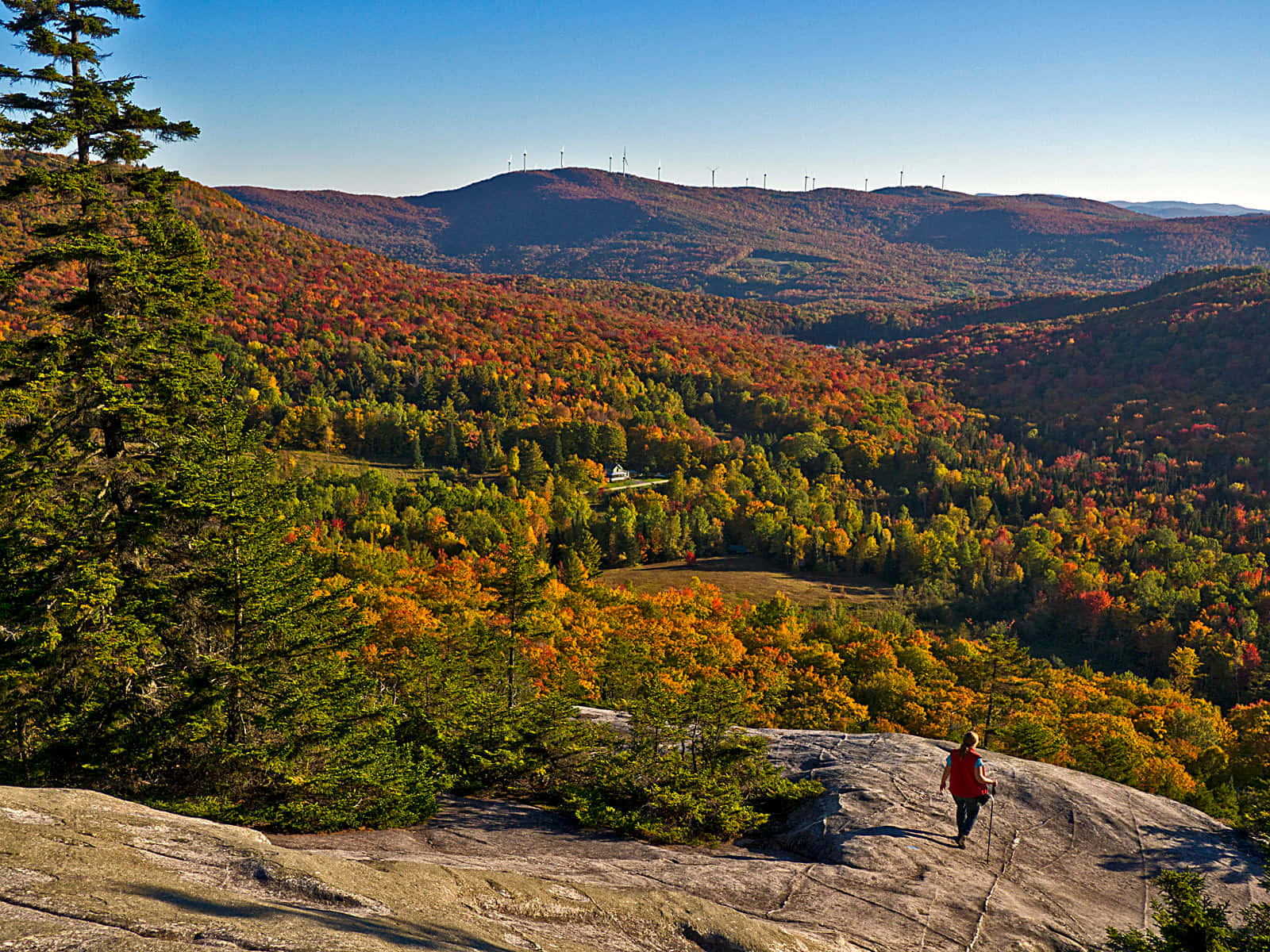 Fall Hikes, red hiker, sunlit rock, HD Desktop Wallpaper