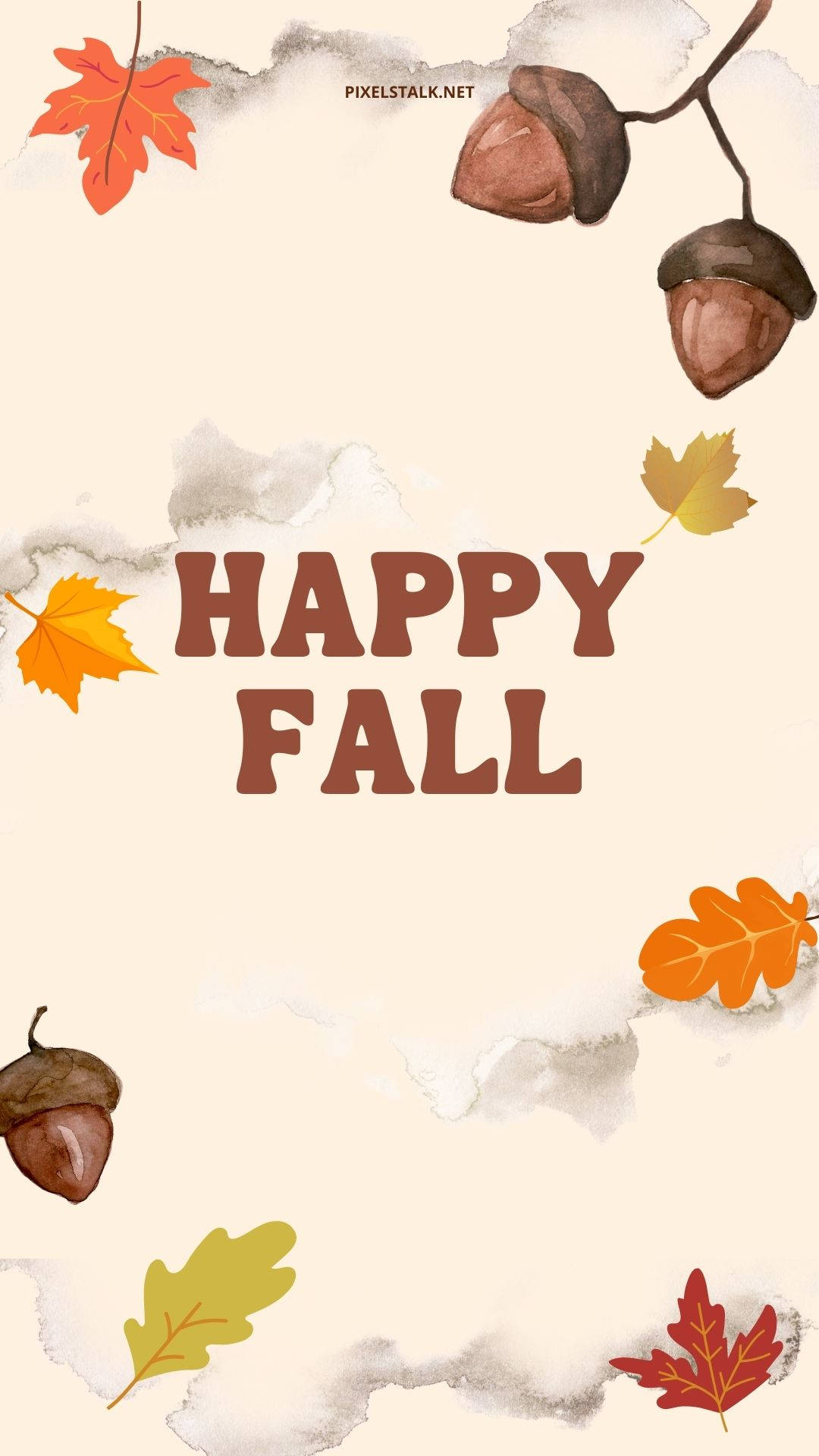 HAPPY FALL, watercolor autumn leaves, acorns, Full HD Phone Wallpaper