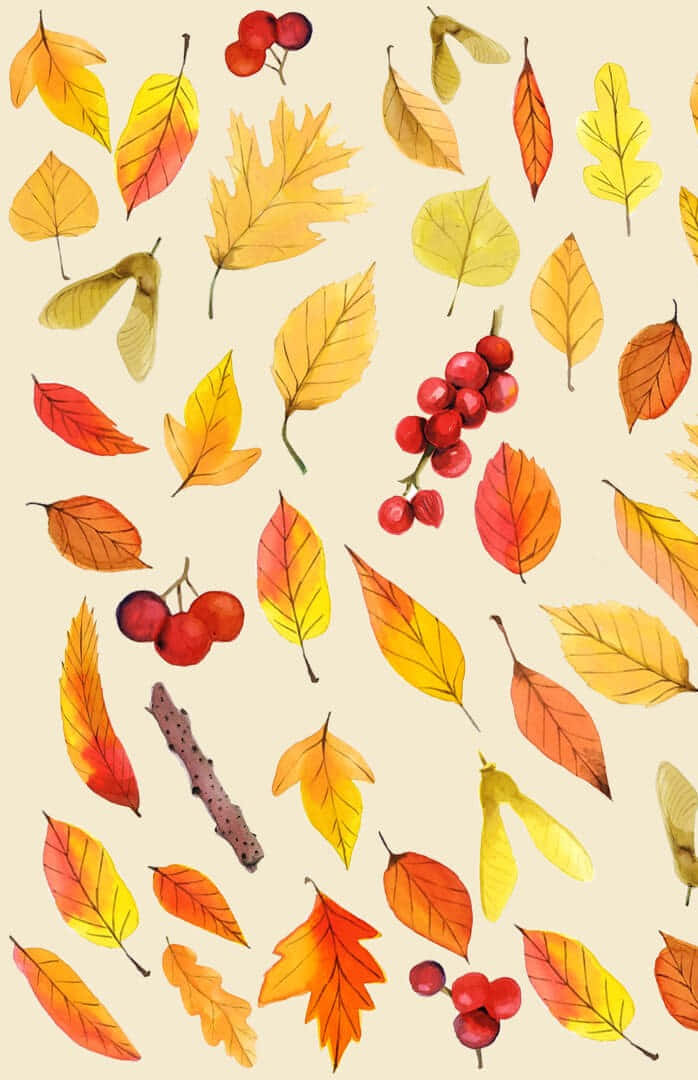 Yellow Fall Leaves iPhone, watercolor pattern, autumn leaves, SD Phone Wallpaper