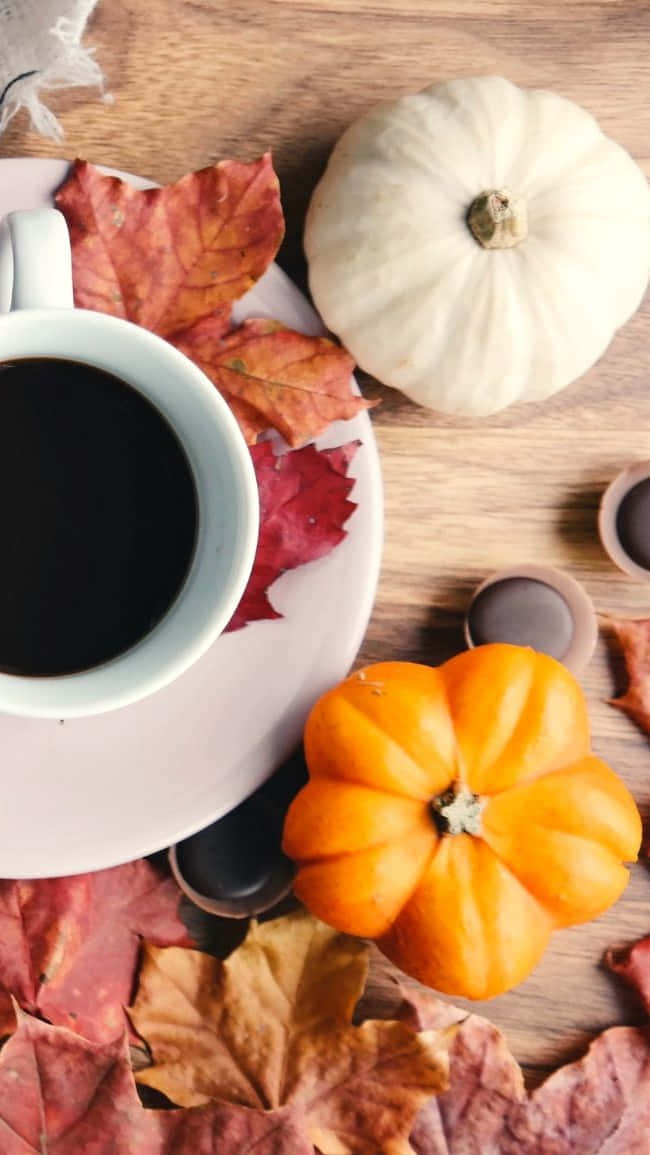 fall leaves iphone, coffee, pumpkins, SD Phone Wallpaper