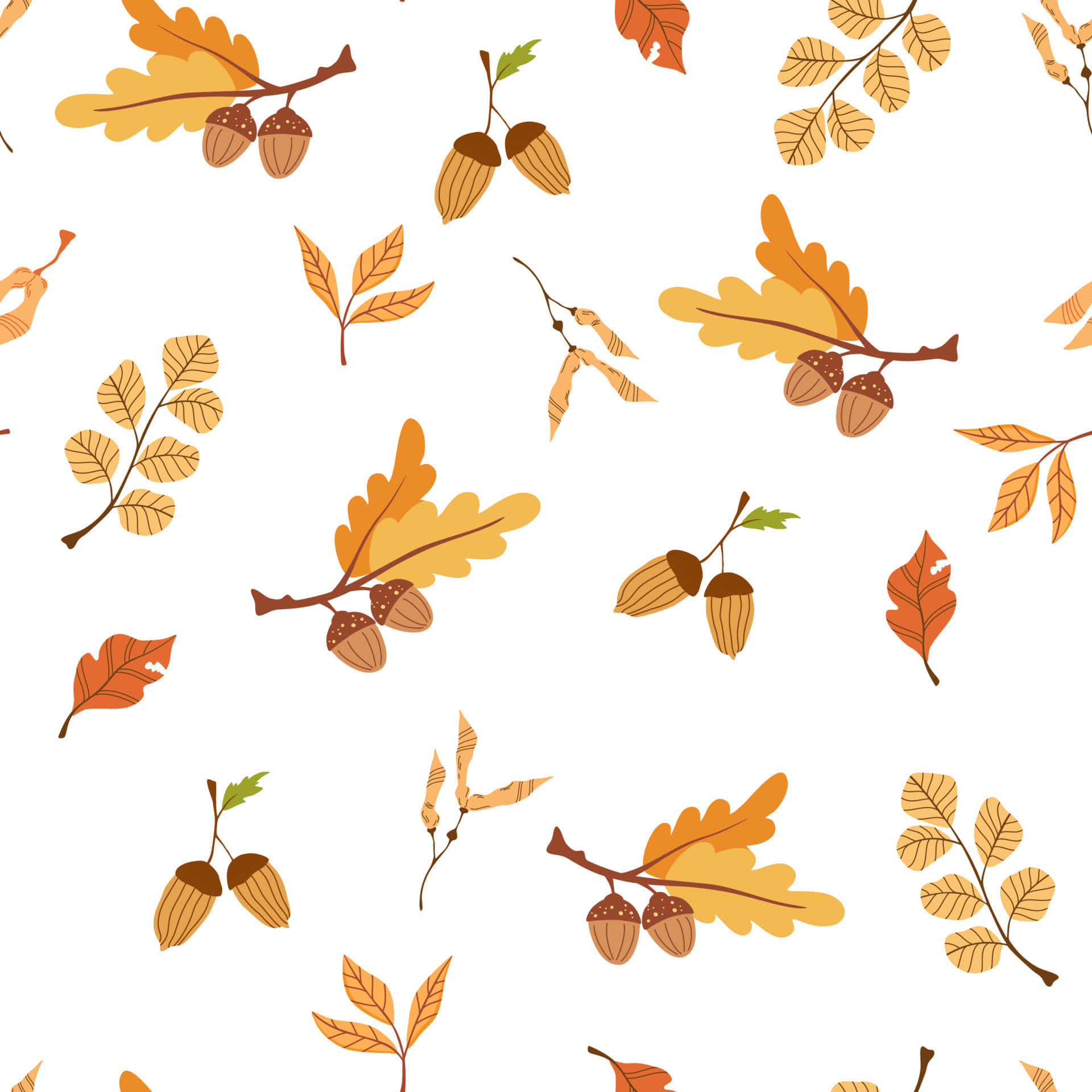 autumn leaves, acorns, warm orange and brown tones, Full HD Desktop Wallpaper