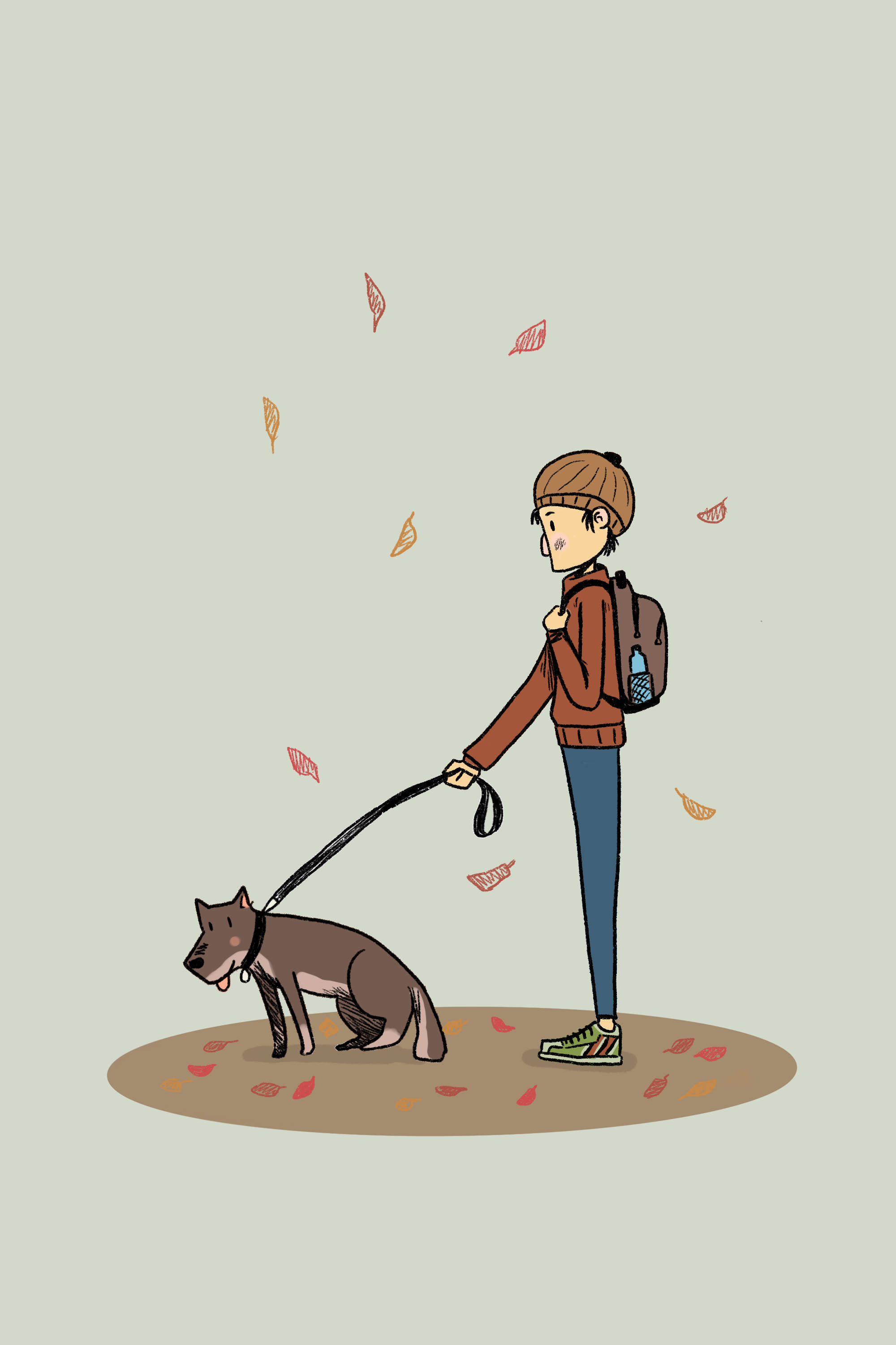 brown sweater, beanie, leash, 2K Phone Wallpaper