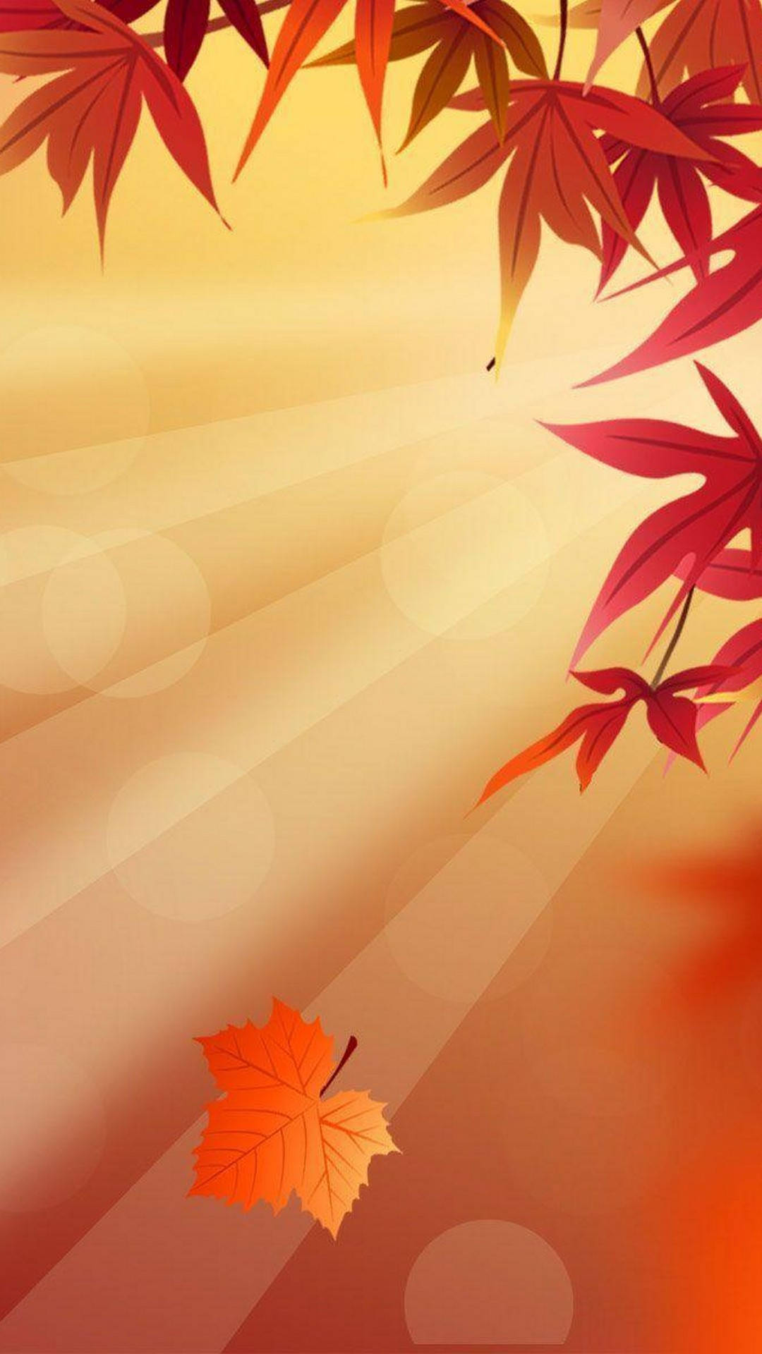 vibrant red maple leaves, golden sunbeam background, falling leaf, Full HD Phone Wallpaper
