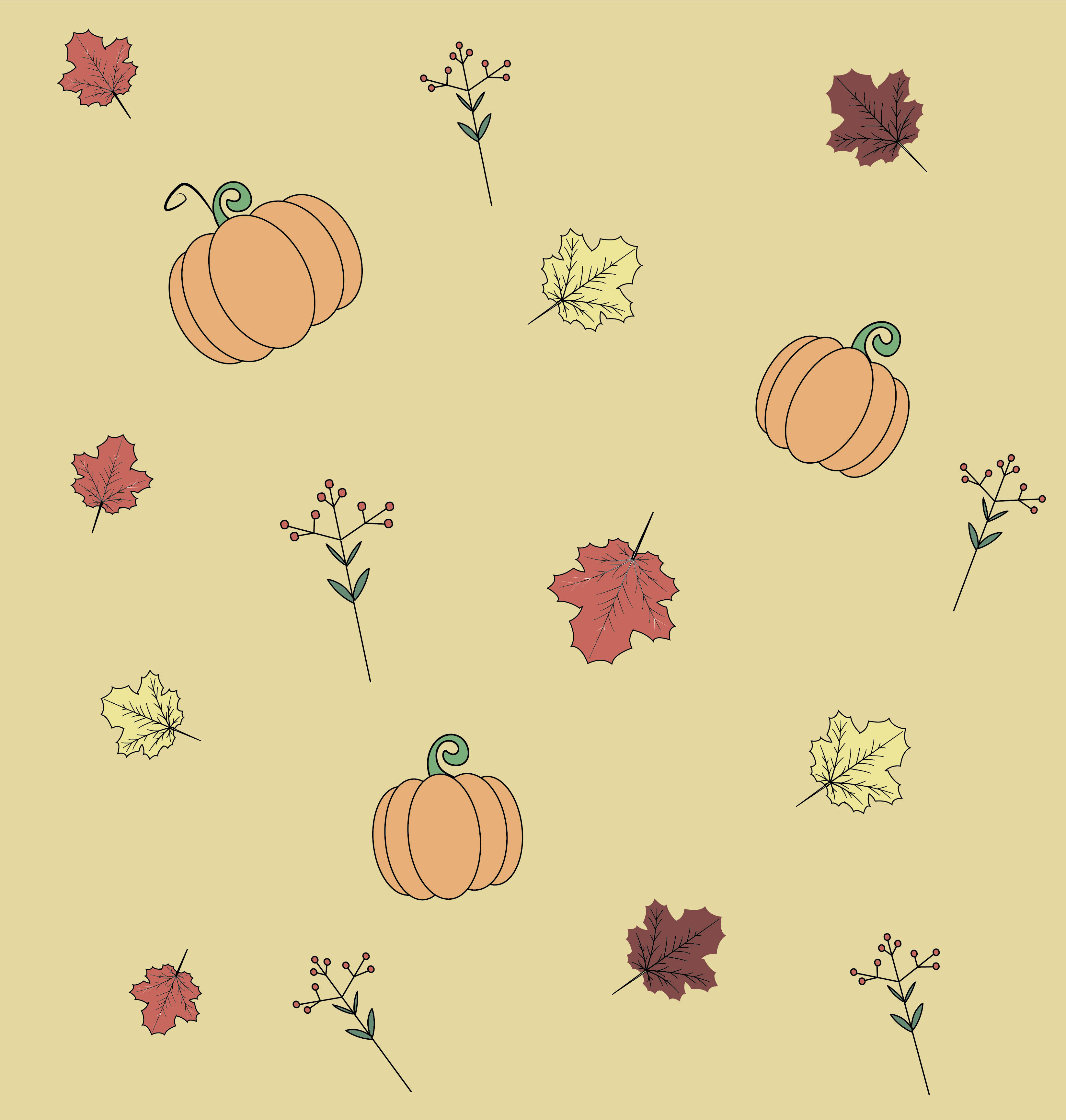 pumpkins, autumn leaves, stems, 2K Phone Wallpaper