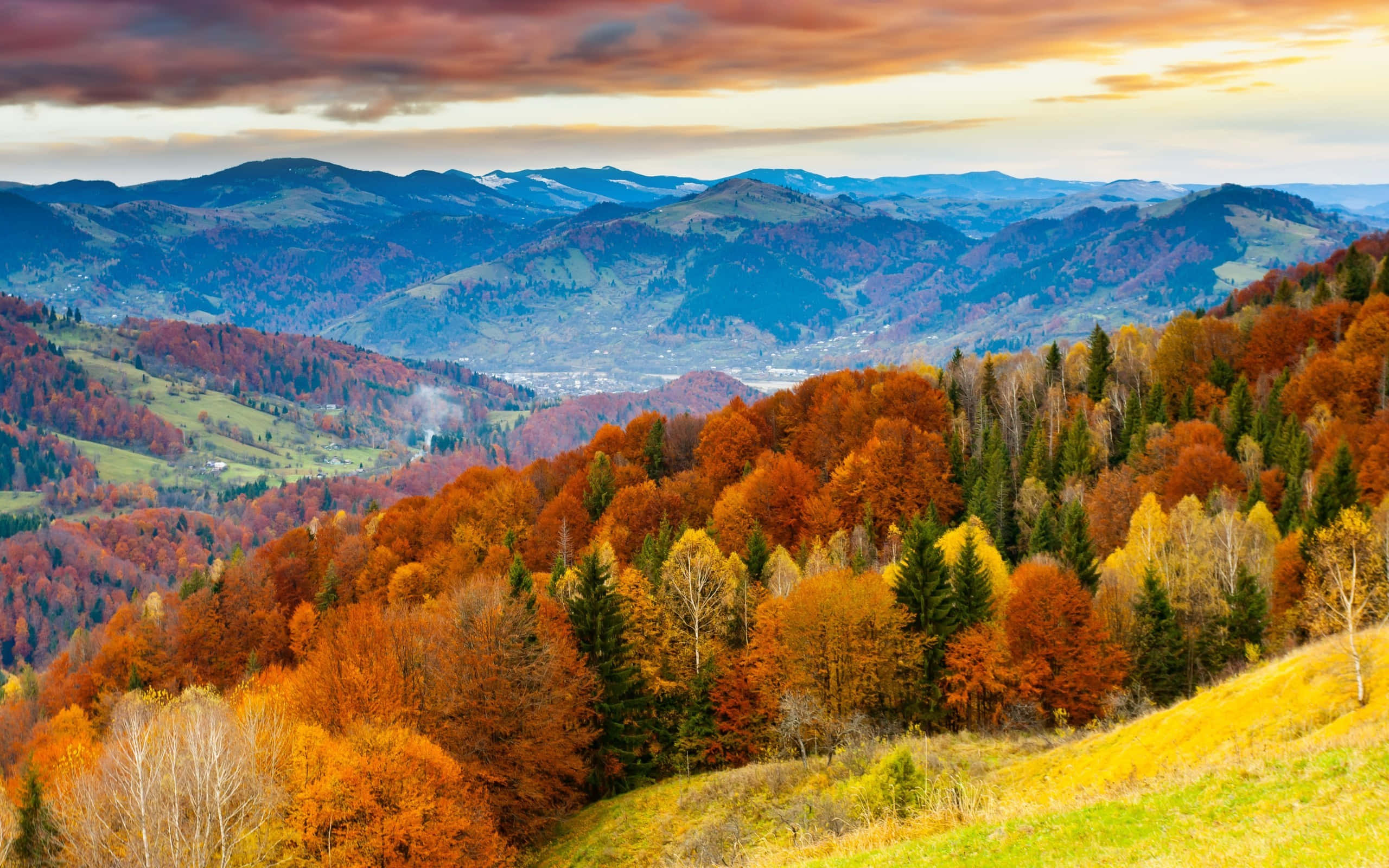 Fall Mountain, autumn forests, rolling hills, 2K Desktop Wallpaper