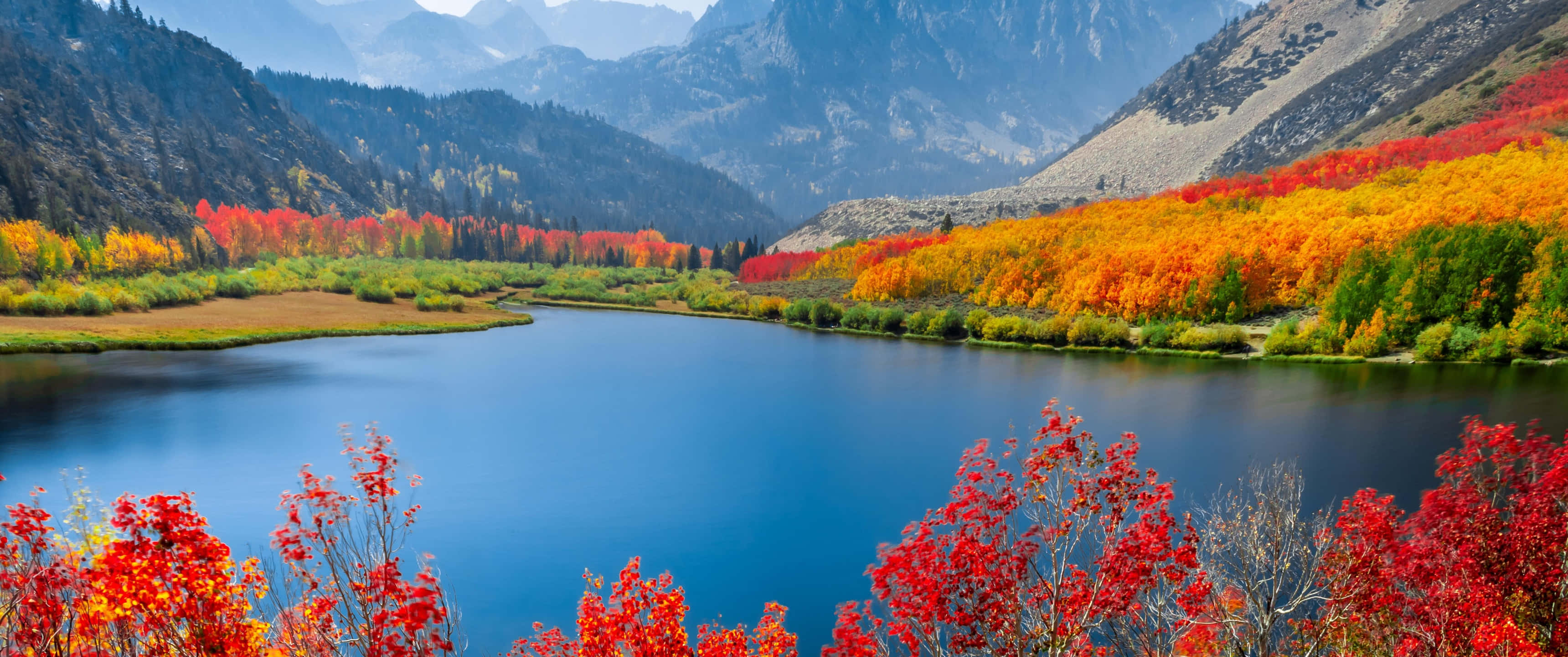 Fall Mountain, mountain lake, autumn foliage, 2K Desktop Wallpaper
