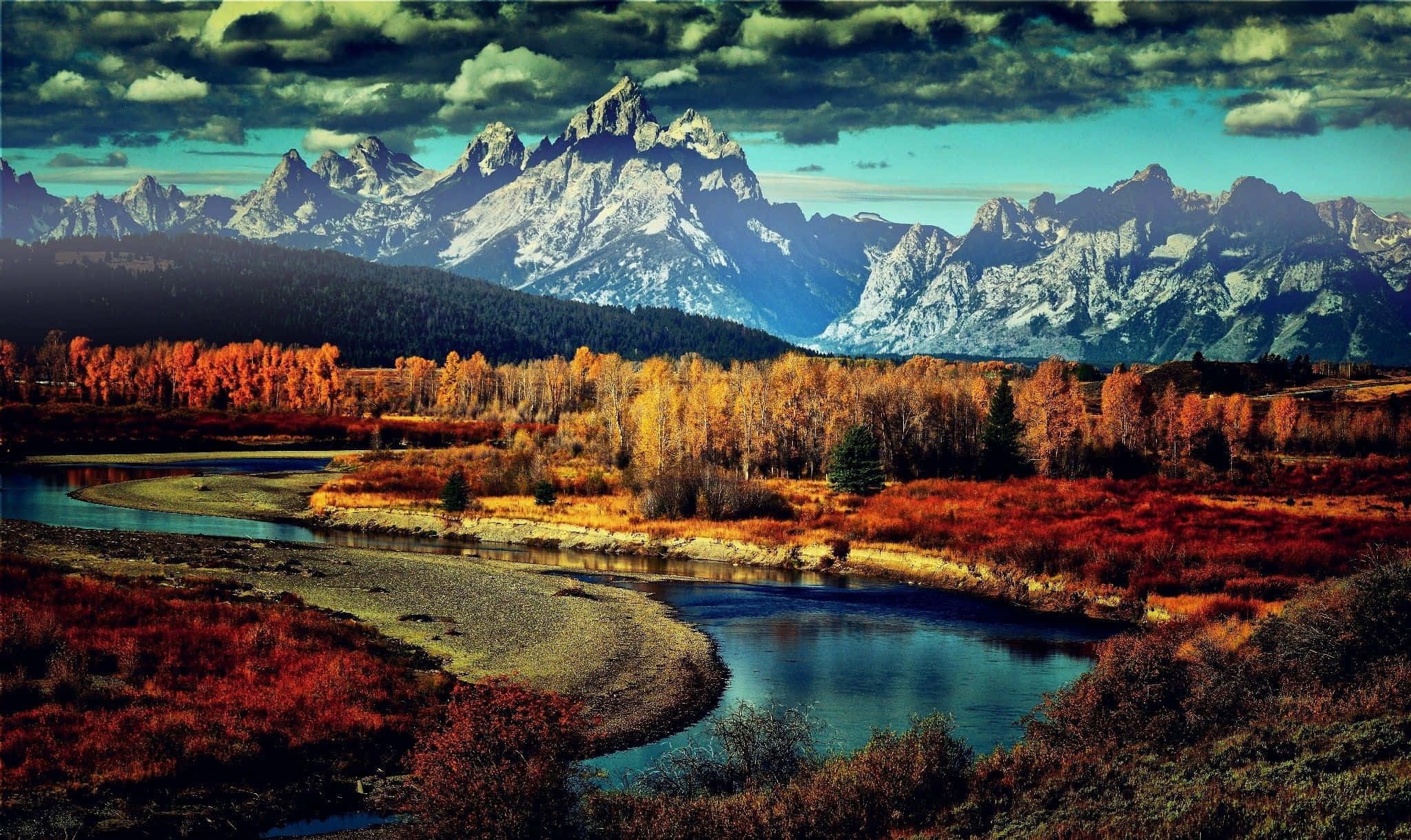Fall Mountain, autumnal forests, fiery red and gold foliage, Full HD Desktop Wallpaper