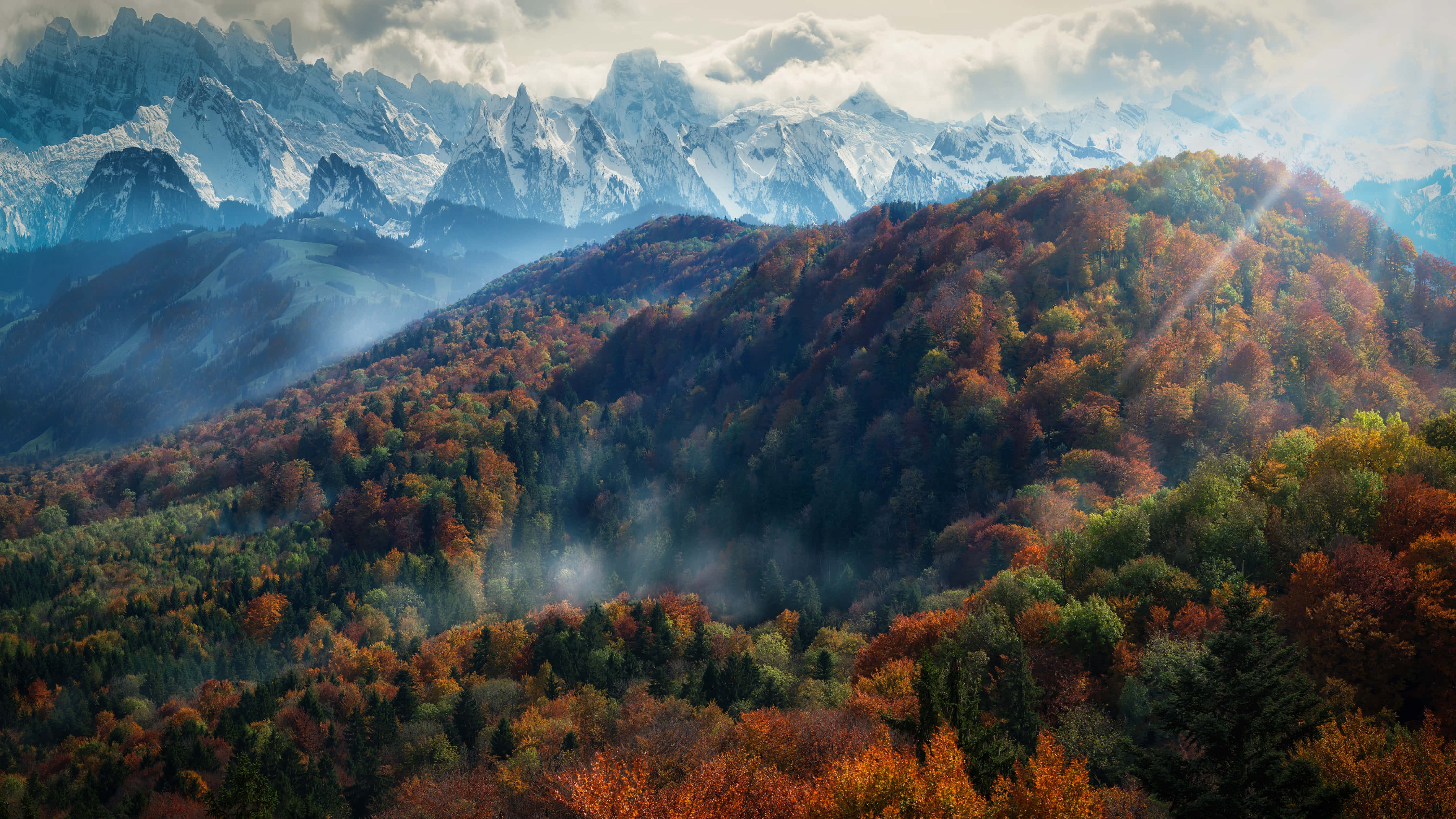 Fall Mountain, autumn mountain vista, fiery forests, 4K Desktop Wallpaper