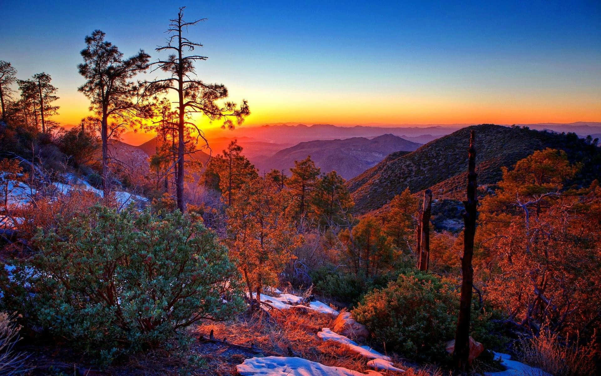 Fall Mountain, Sunset, mountain ridges, Full HD Desktop Wallpaper